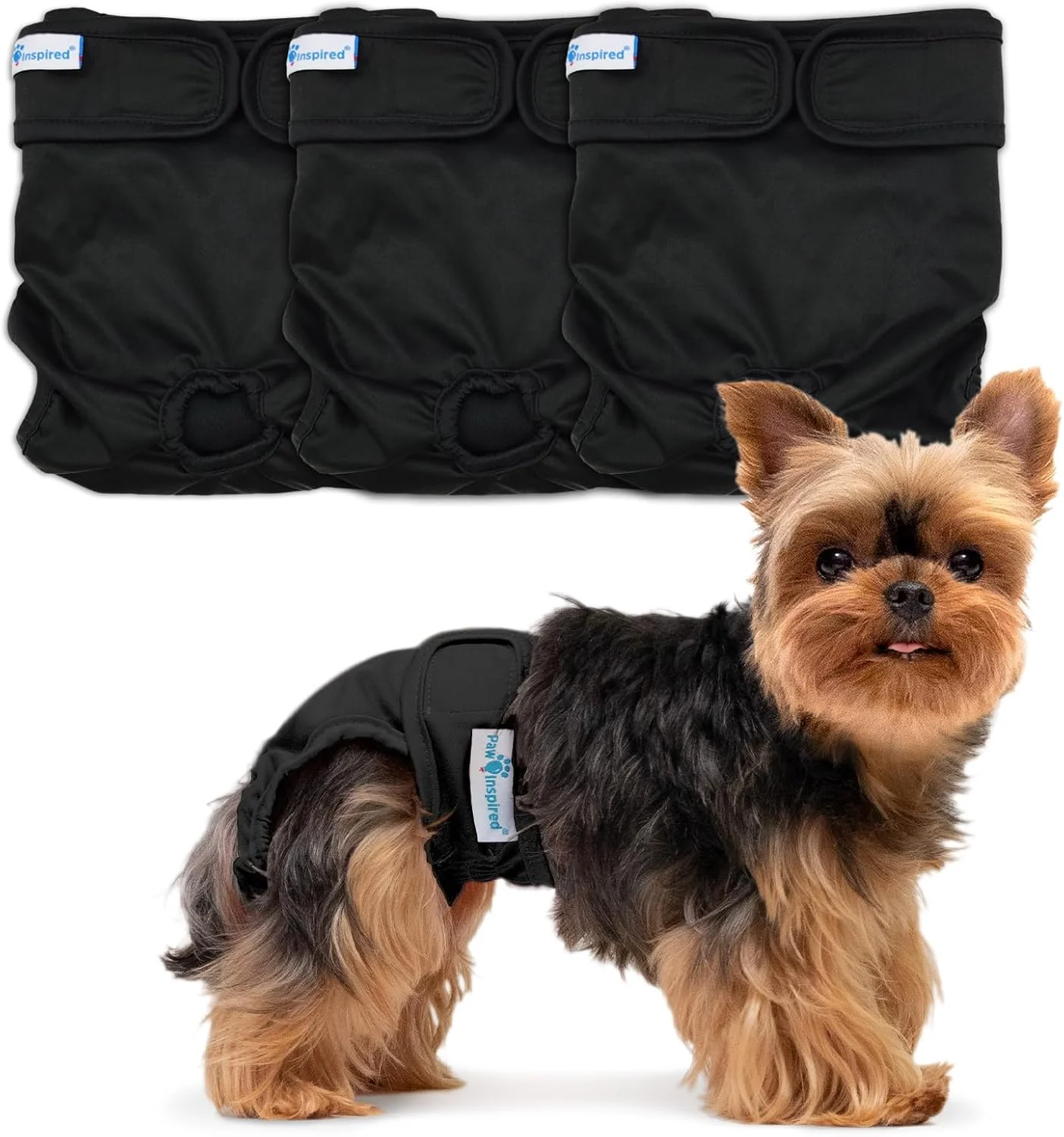 پوشک سگ قابل شستشو Paw Inspired | پوشک سگ پارچه ای قابل استفاده مجدد | پوشک سگ پارچه ای برای سگ های ماده | پوشک بی اختیاری سگ (خیلی کوچک (3 عدد)، مشکی (آستر مشکی))