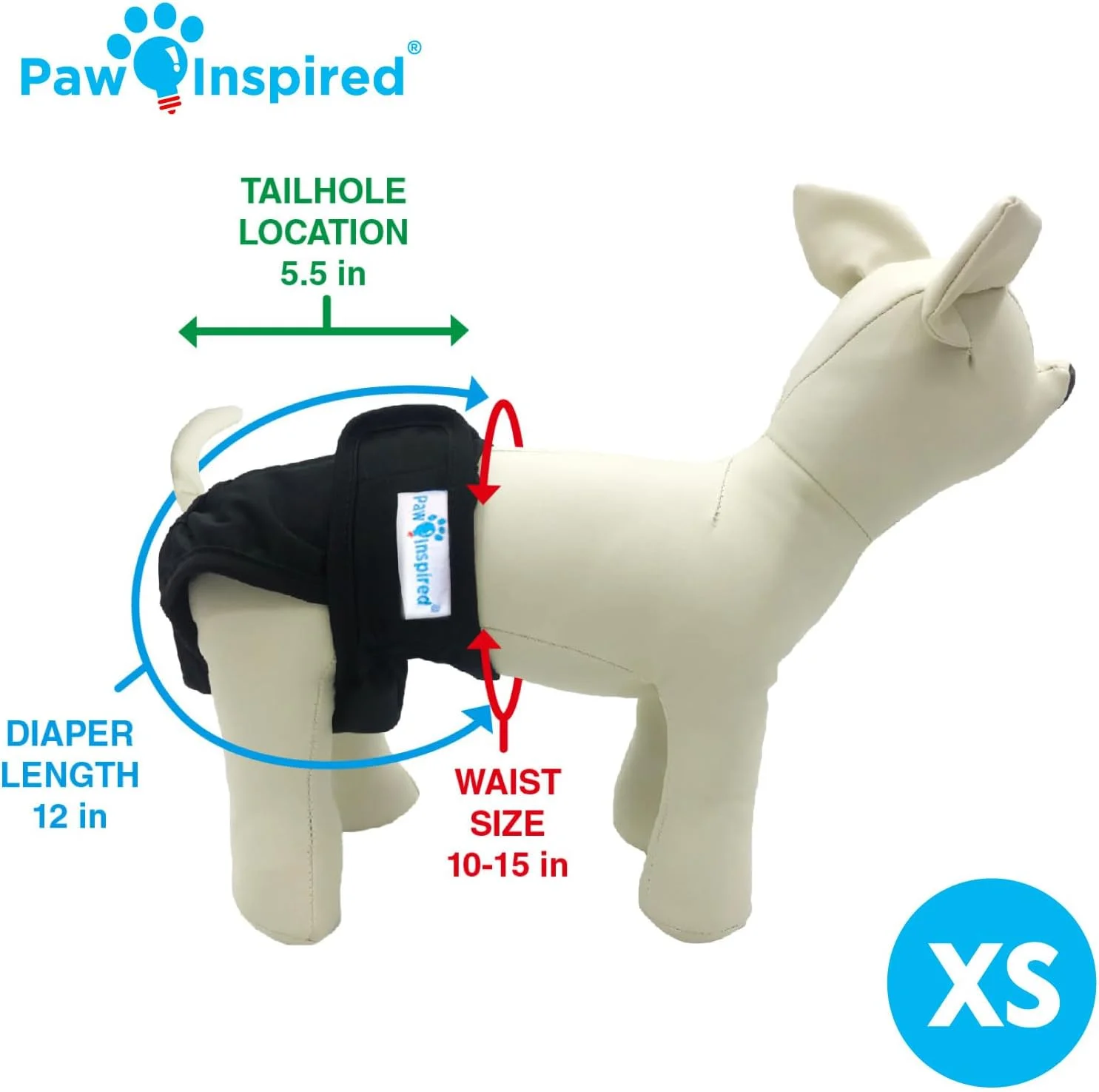 پوشک سگ قابل شستشو Paw Inspired | پوشک سگ پارچه ای قابل استفاده مجدد | پوشک سگ پارچه ای برای سگ های ماده | پوشک بی اختیاری سگ (خیلی کوچک (3 عدد)، مشکی (آستر مشکی))