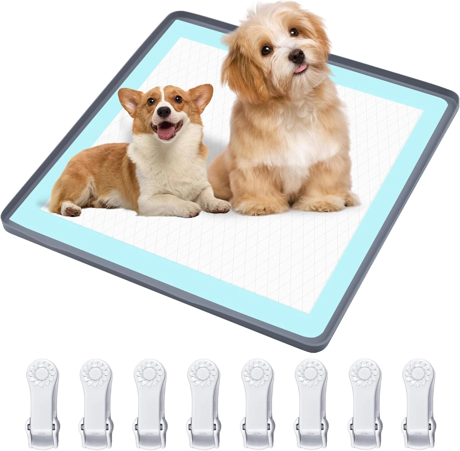 نگهدارنده پد ادرار سگ مناسب برای پدهای 60x60 سانتی متر، سینی نگهدارنده پد توله سگ بدون ریزش با 8 گیره نگهدارنده، تمیز کردن آسان