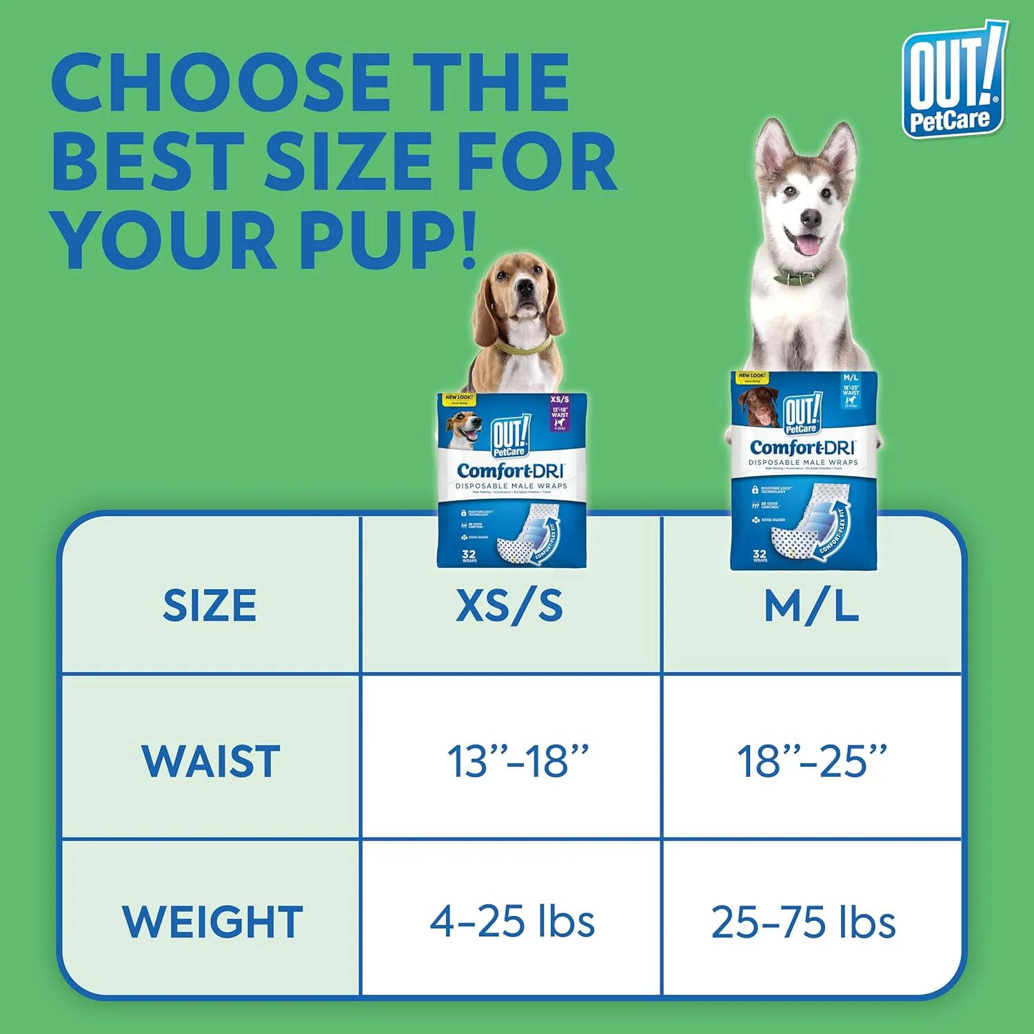 پوشک یکبار مصرف سگ نر OUT! Pet Care | پوشک های جاذب سگ نر با فیت ضد نشت | سایز متوسط/بزرگ، 32 عددی پوشک یکبار مصرف سگ نر OUT! Pet Care | پوشک های جاذب سگ نر با فیت ضد نشت | سایز متوسط/بزرگ، 32 عددی