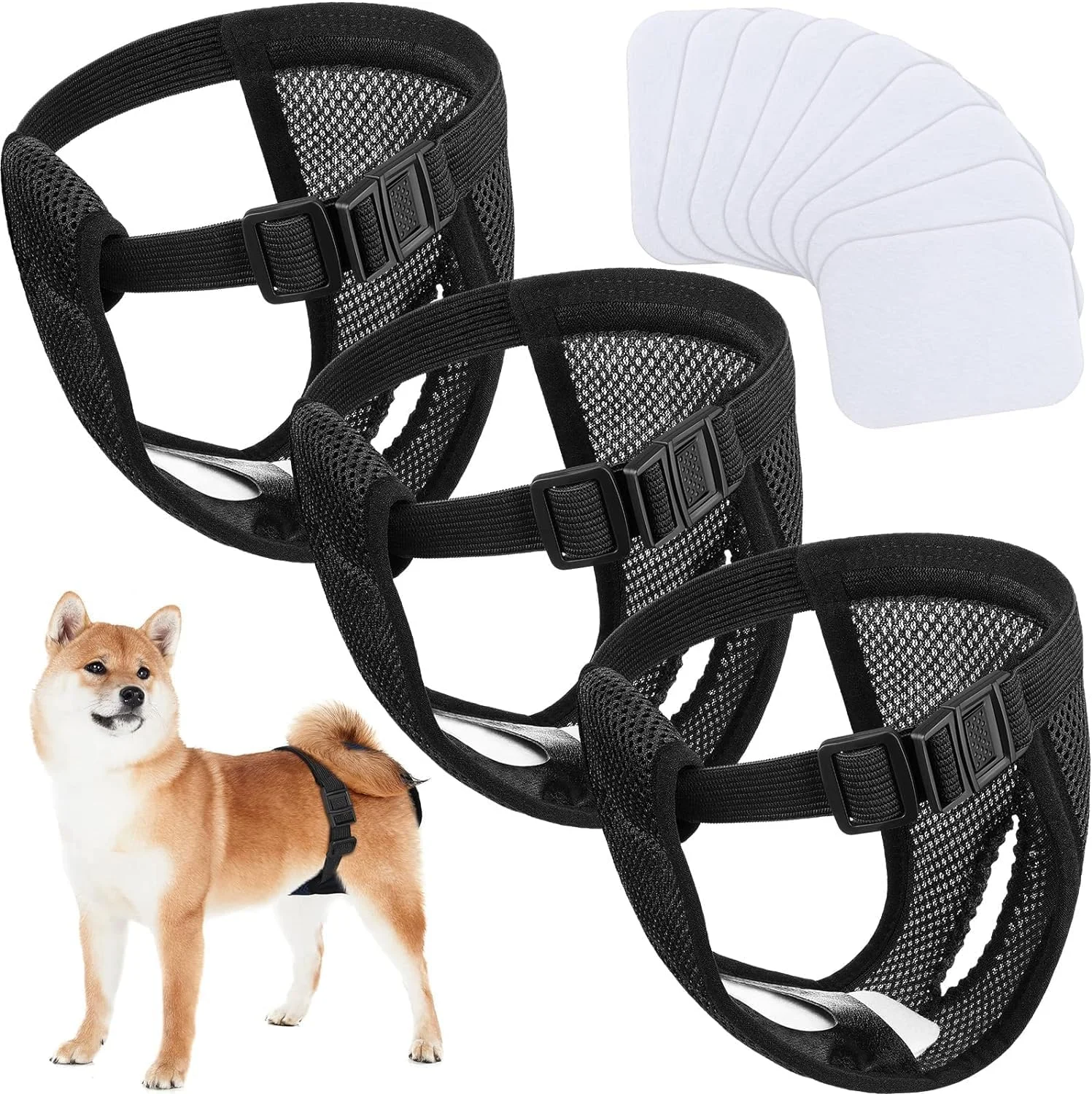 شورت سگ نالاکال، بسته 3 عددی، به همراه 9 پد بهداشتی، شلوار محافظ قابل شستشو، برای سگ های ماده در دوران قاعدگی، شلوار محافظ قابل شستشو، شورت سگ ماده (L)