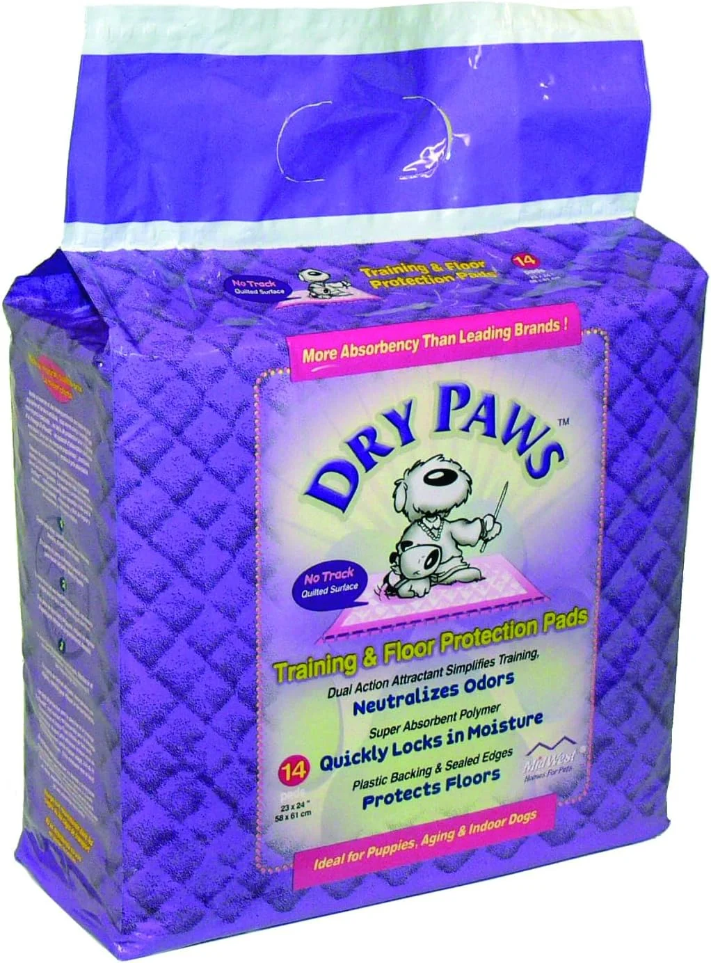 پدهای آموزشی و محافظ کف سگ میدوست Dry Paws، بسته 14 عددی بزرگ، سفید