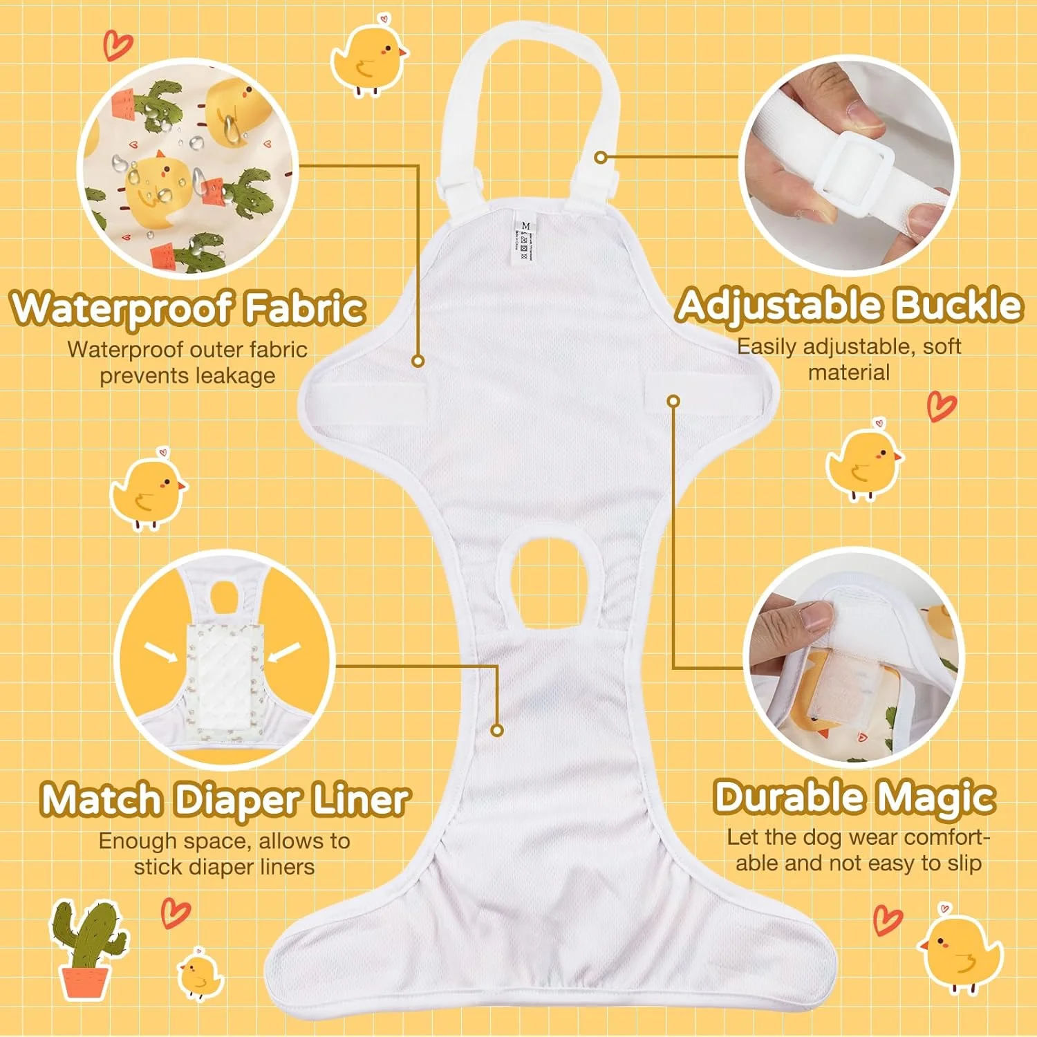 لباس سگ MICOOYO - شورت بهداشتی سگ یکبار مصرف - پوشک سگ زنانه قابل استفاده مجدد برای سگ ها و توله سگ ها، شلوار قاعدگی سگ قابل شستشو با بند شانه ای قابل تنظیم (حیوانات، M)