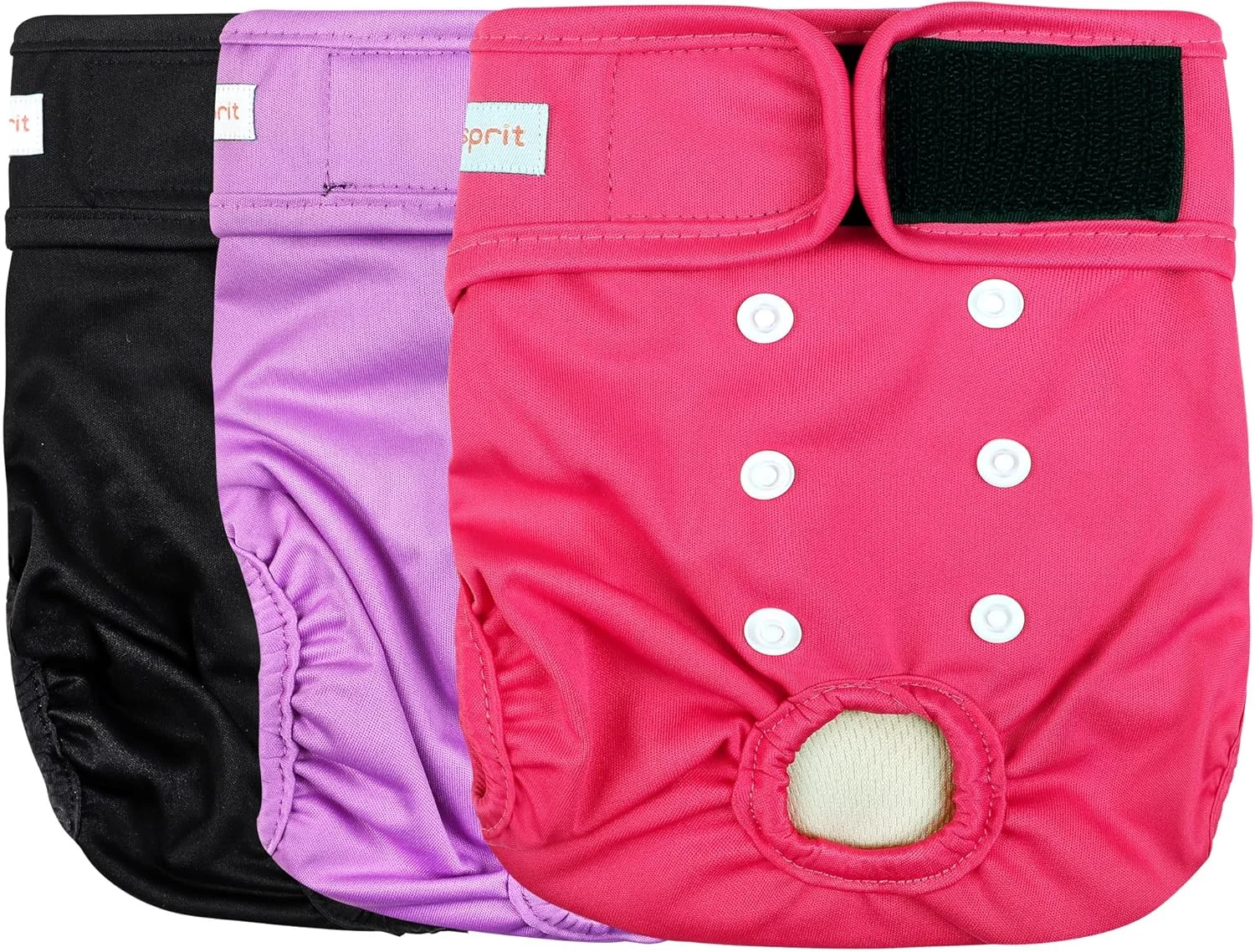 شورت بهداشتی سگ ماده لنگسپریت (بسته 3 عددی) - شورت های قابل شستشو و بدون نشتی برای سگ ماده در دوران قاعدگی - شورت های بسیار جاذب سگ با دکمه های قابل تنظیم (مشکی، صورتی، بنفش، خیلی بزرگ)