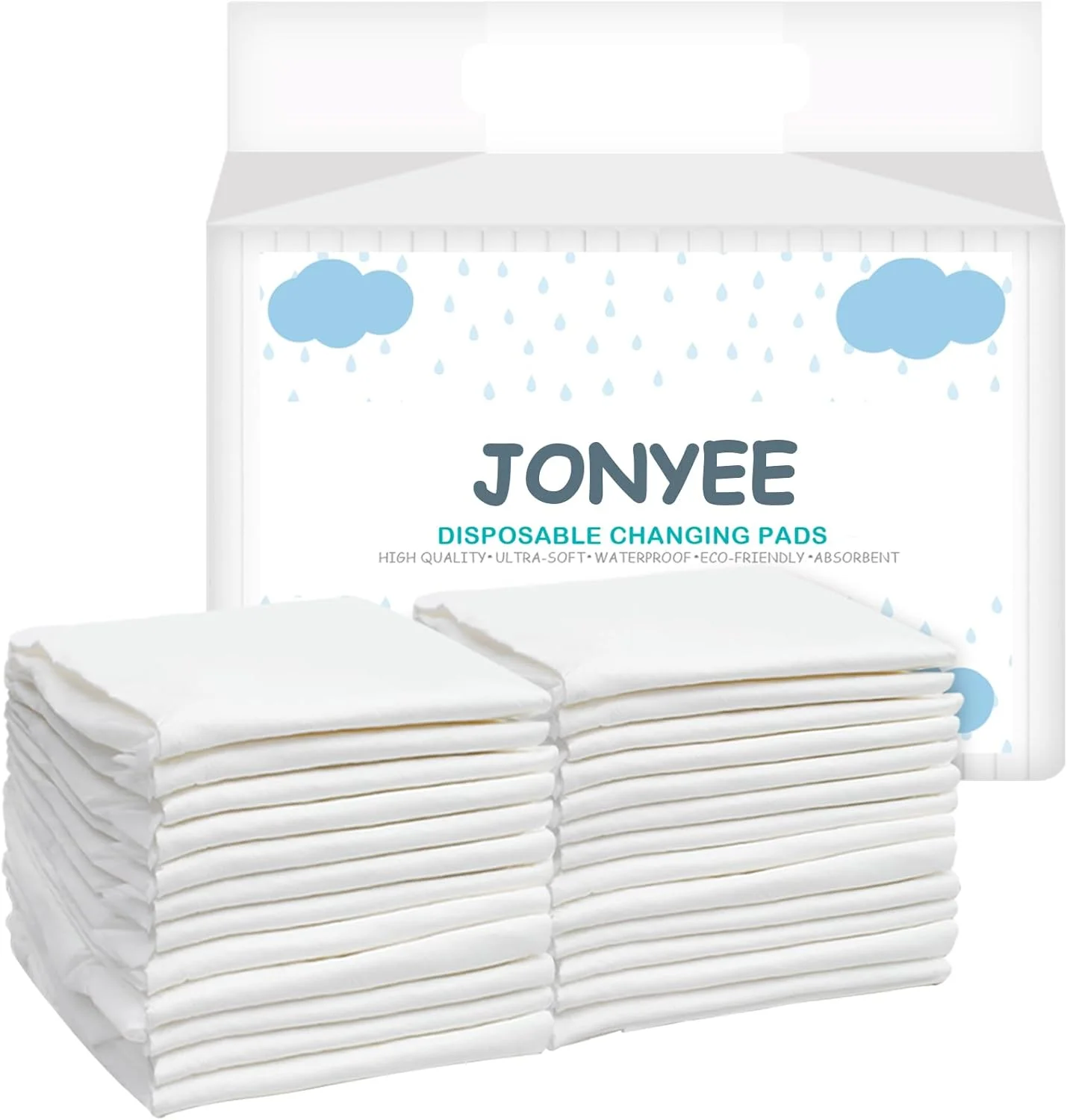 پدهای یکبار مصرف JONYEE برای تعویض پوشک با قابلیت جذب فوق العاده و ضد نشت، 4 لایه خشک شونده سریع 43x61 سانتی متر، نرم برای نوزاد و بزرگسالان - سفید (25 عدد)