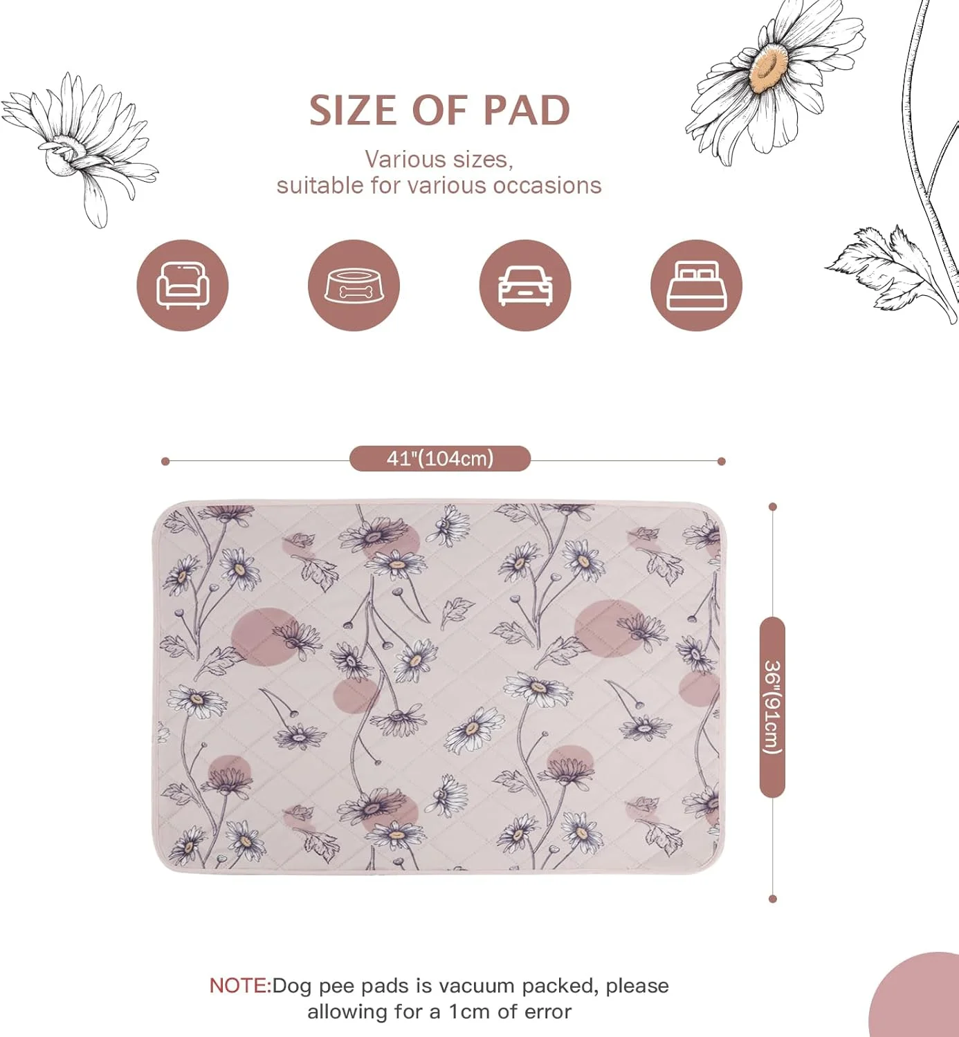 پدهای ادرار سگ قابل شستشو IEUUMLER، بسته 2 عددی ضد لغزش و ضد آب، پد چندبار مصرف آموزش ادرار توله سگ با جذب سریع برای محوطه بازی EU007 (گل آفتابگردان صورتی، 91x104 سانتی متر - 2 عدد) پدهای ادرار سگ قابل شستشو IEUUMLER، بسته 2 عددی ضد لغزش و ضد آب، پد چندبار مصرف آموزش ادرار توله سگ با جذب سریع برای محوطه بازی EU007 (گل آفتابگردان صورتی، 91x104 سانتی متر - 2 عدد)