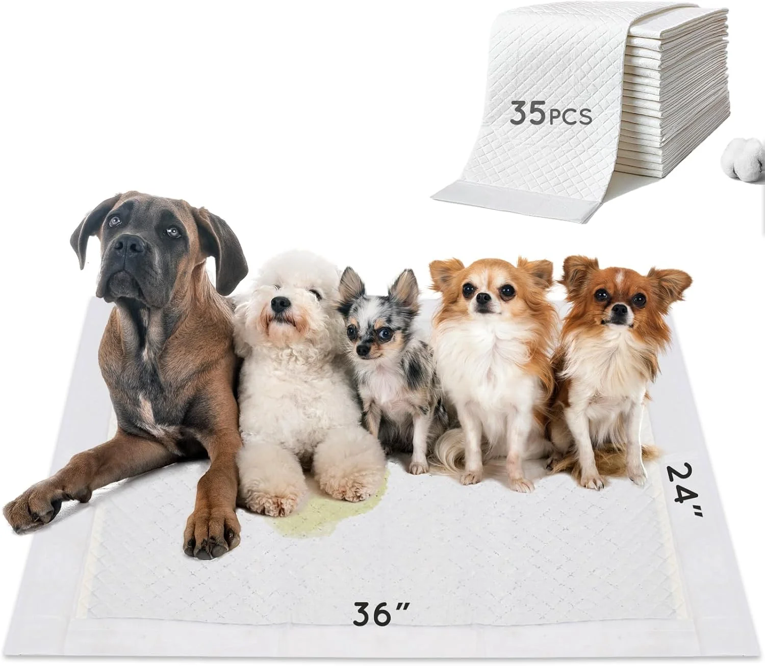 پدهای ادرار سگ، ضخیم / فوق العاده جاذب برای آموزش توله سگ، سایز بزرگ 91×61 سانتی متر، ژل از بین برنده بو، عوامل خوشبو کننده، با ماده محرک حیوانات خانگی (35 عدد)