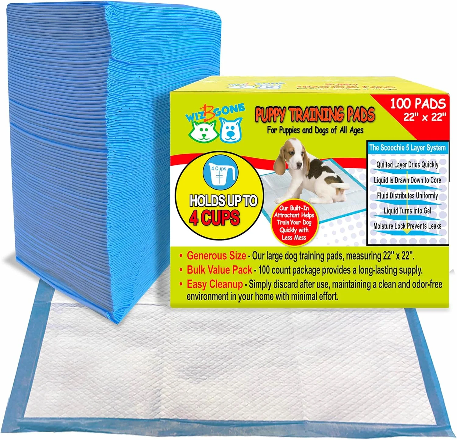پد آموزشی سگ و توله سگ Wiz B Gone، بسته 100 عددی، 55 در 55 سانتی متر