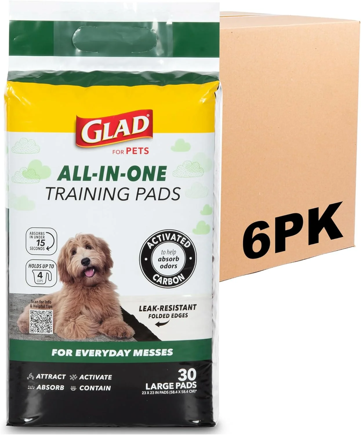 پدهای جاذب ادرار سگ ذغالی گلد فور پتز - پد یکبار مصرف فوق العاده جاذب برای آموزش دستشویی، قفس سگ و استفاده در محیط داخلی 58 در 58 سانتی متر - بسته 30 عددی - 6 بسته