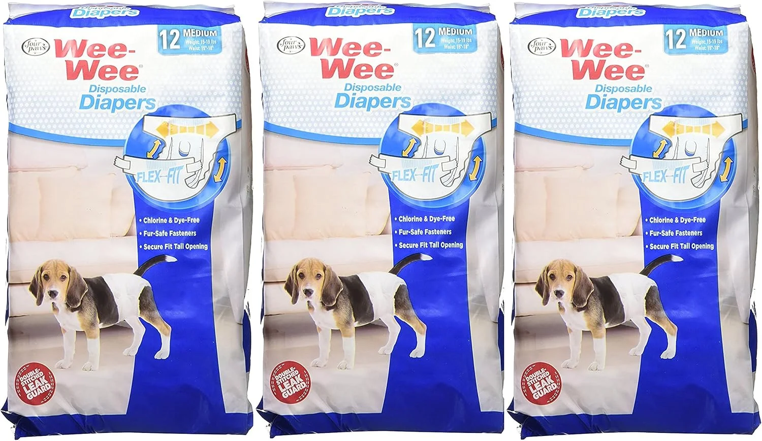 پوشک سگ یکبار مصرف فور پاز (بسته 3 عددی) (متوسط / 12 عدد در هر بسته)