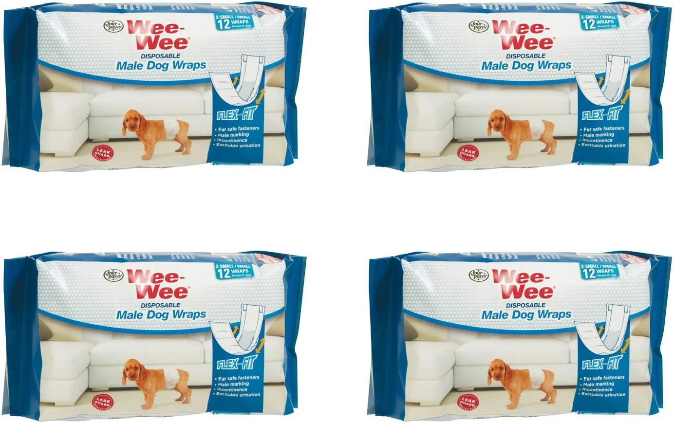 پوشک سگ نر یکبار مصرف فور پاز Wee-Wee، خیلی کوچک/کوچک 48 عددی (4 بسته 12 عددی)