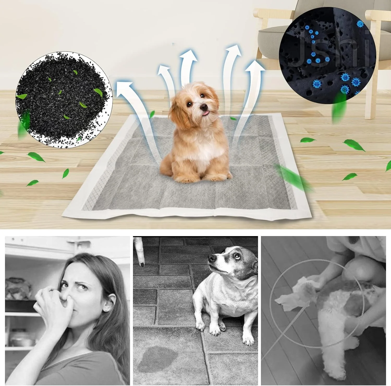 پد ادرار سگ Fhiny، بسته 20 عددی، 60x90 سانتی متر، پد آموزش ادرار ضد نشت بسیار بزرگ با سطح خشک شونده سریع، آستر قفس توالت زغالی یکبار مصرف، فوق العاده جاذب و کنترل کننده بو برای سگ های بزرگ و توله سگ ها