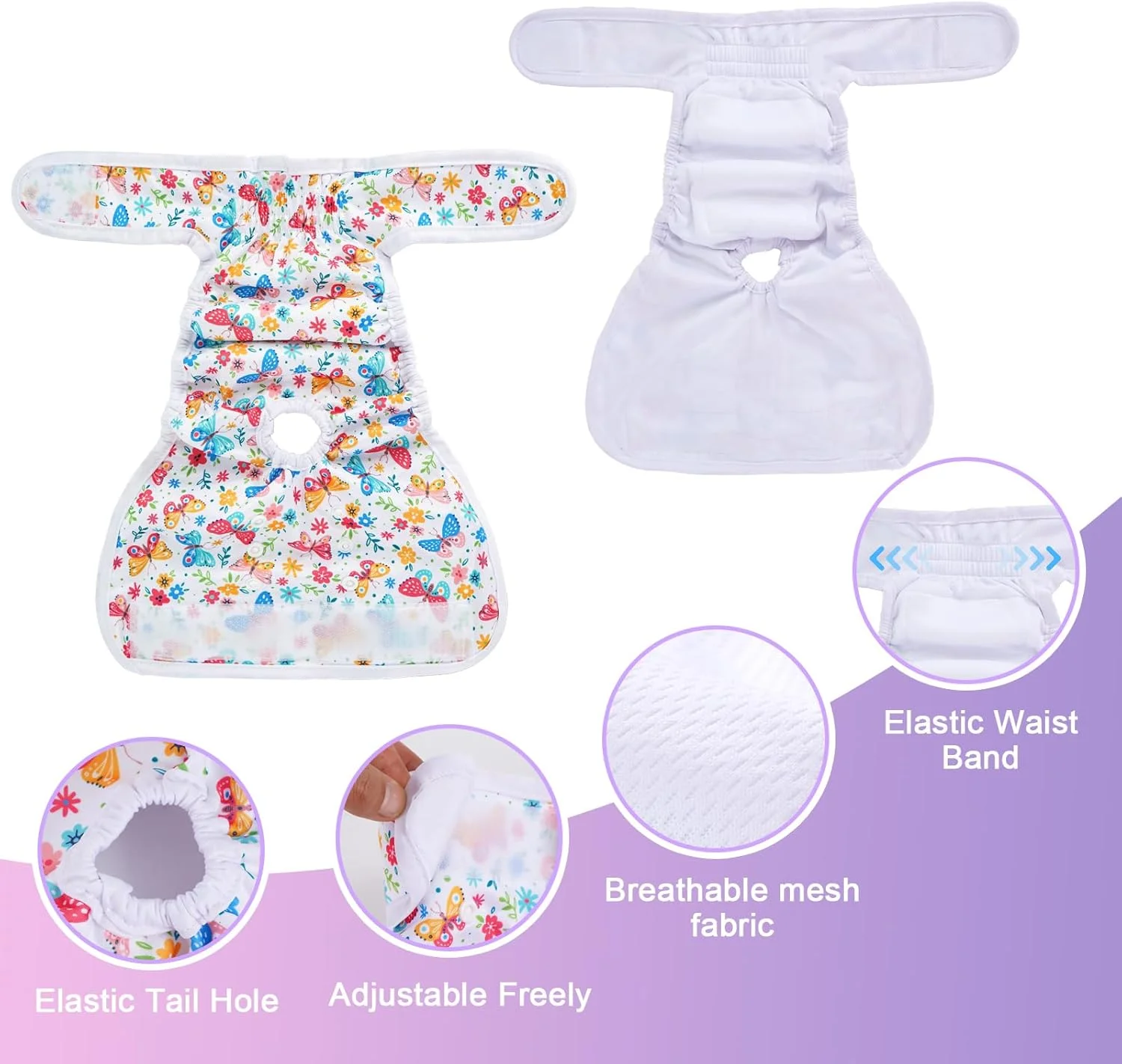 پوشک سگ ماده، بسته 3 عددی پوشک توله سگ قابل شستشو، شلوار سگ قابل استفاده مجدد و نوارهای شکمی برای سگ ها، پوشک سگ برای بی اختیاری، پوشک سگ با پدهای نرم