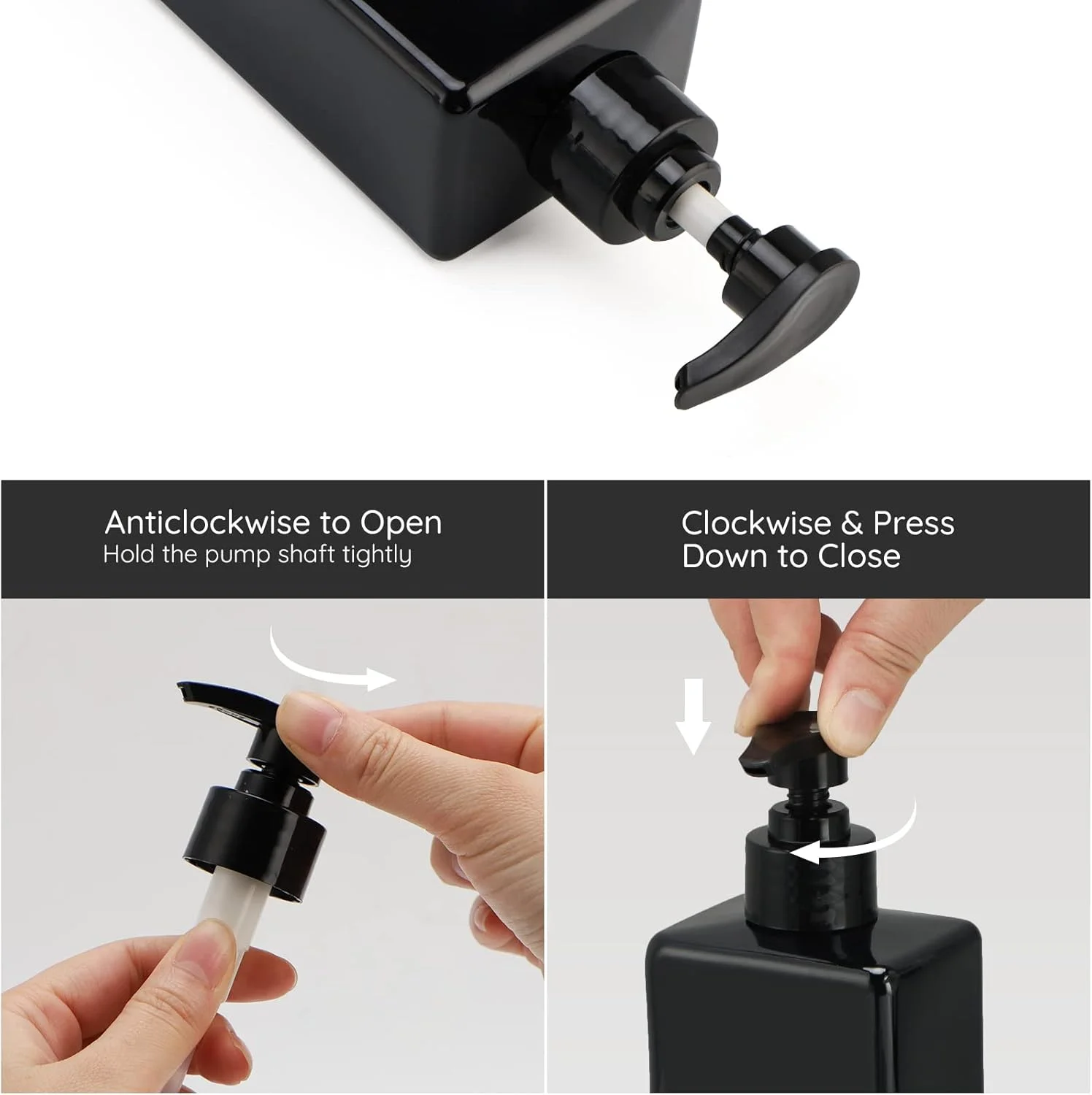 ظرف شامپو و نرم کننده Segbeauty قابل شارژ، 3 عدد بطری دوش 500 میلی لیتری با برچسب، بطری پمپ مربعی پلاستیکی خالی برای مایع دستشویی، ظروف مشکی برای حمام