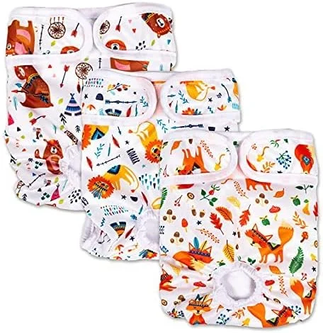 پوشک سگ قابل استفاده مجدد دونو، بسته 3 عددی، پوشک سگ قابل شستشو با جذب فوق العاده، شورت بهداشتی راحت برای سگ های کوچک و متوسط (طرح حیوانات)