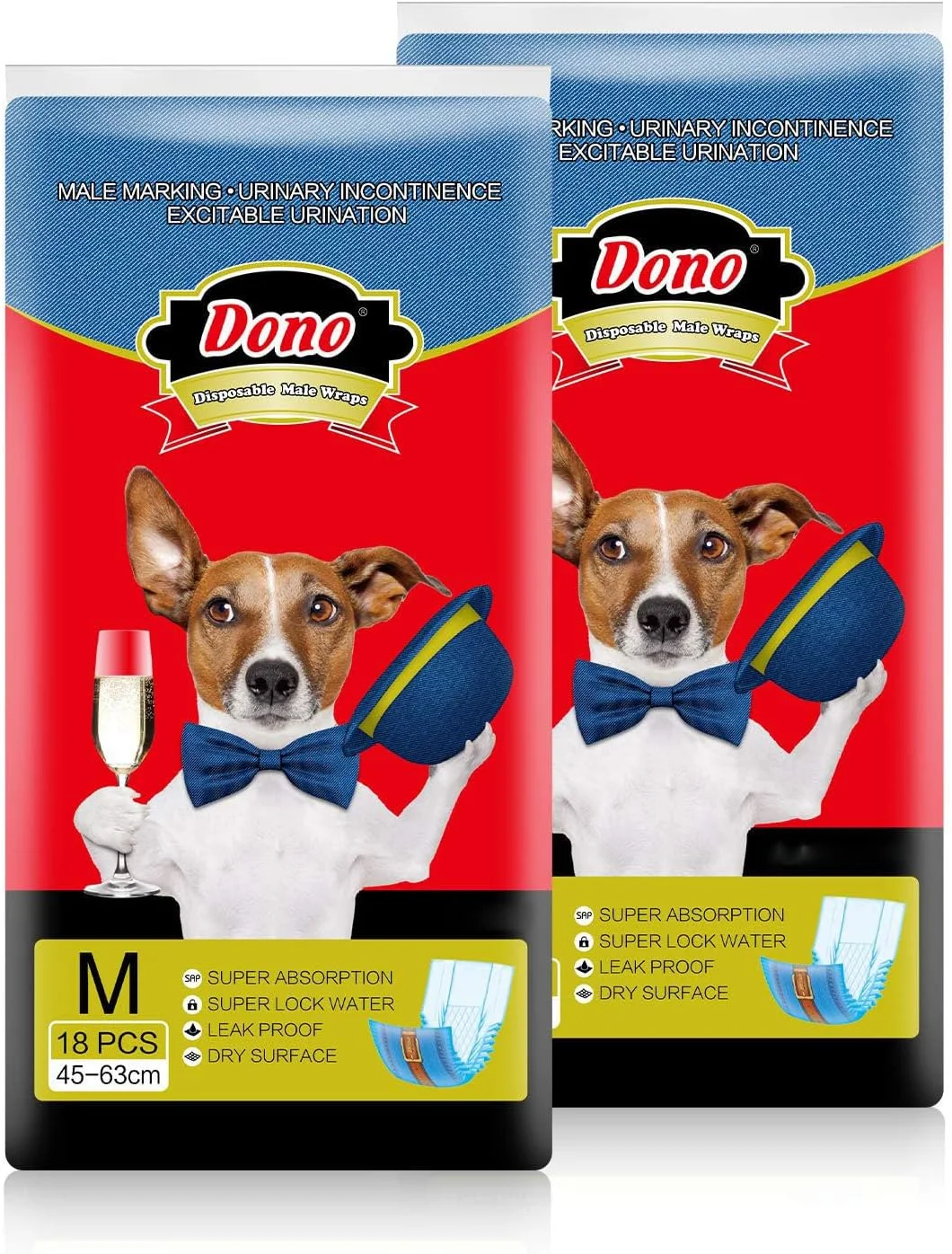 پوشک سگ یکبار مصرف Dono، طرح جین، فوق العاده جاذب، نرم، مناسب سگ های نر، محافظت در برابر نشت، مناسب برای بی اختیاری ادرار