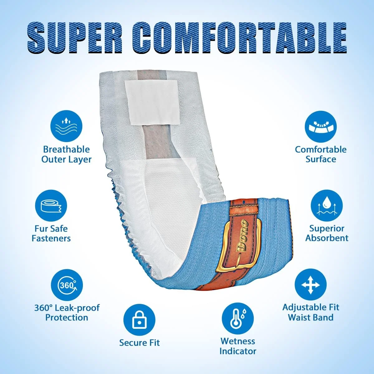 پوشک سگ یکبار مصرف Dono، طرح جین، فوق العاده جاذب، نرم، مناسب سگ های نر، محافظت در برابر نشت، مناسب برای بی اختیاری ادرار