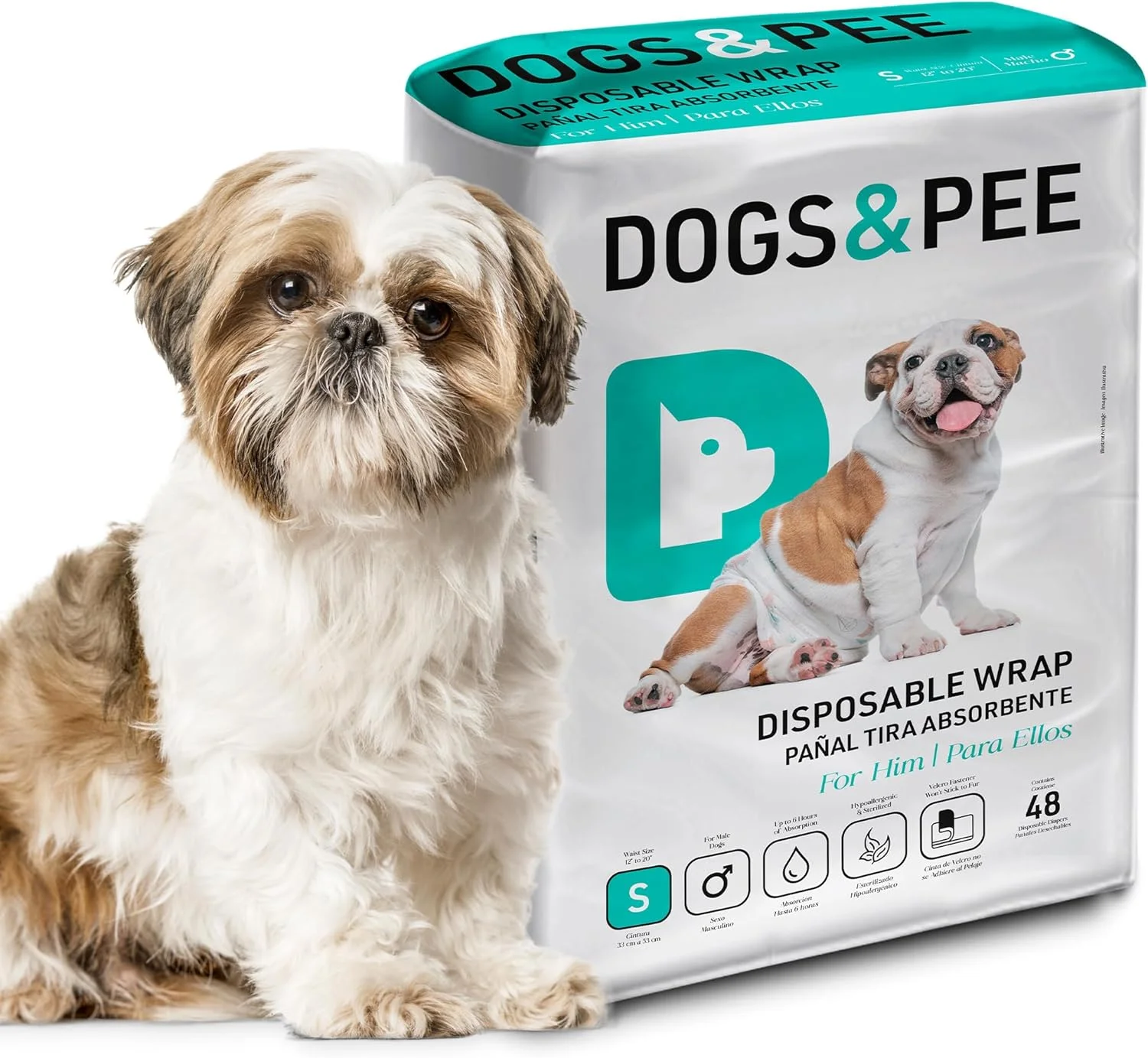 پوشک بهداشتی یکبار مصرف سگ های نر – فوق العاده جاذب، راحت – 6 تا 8 ساعت محافظت – سایز S – 33 تا 53 سانتی متر – 48 عدد