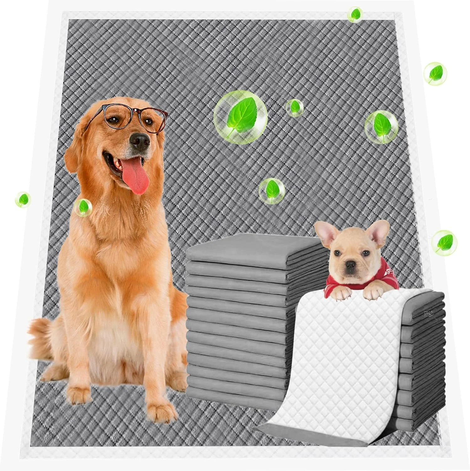 پدهای ادرار سگ با کربن فعال بامبو (XL: 61*89 سانتی متر) فوق العاده جاذب، ضد آب، خشک شونده سریع، 6 لایه ضد نشت و کنترل کننده بو برای محیطی تازه برای آموزش توله سگ ها و حیوانات خانگی (30 عدد)