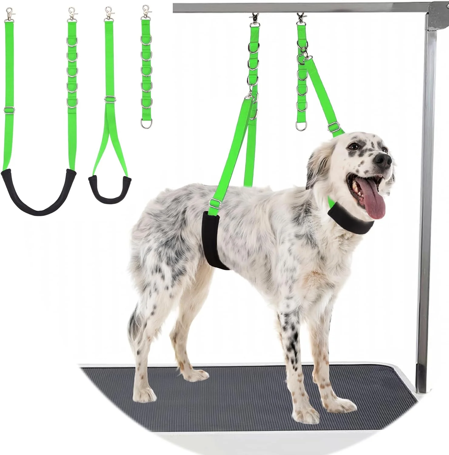 بند شکمی برای آراستگی سگ - مجموعه 3 عددی بند محدود کننده آراستگی با بندهای حلقه ای قابل تنظیم با پشتیبانی بالشتکی و بندهای افزایش طول حلقه، کیت مهار آراستگی حیوانات خانگی برای سگ ها (سبز)