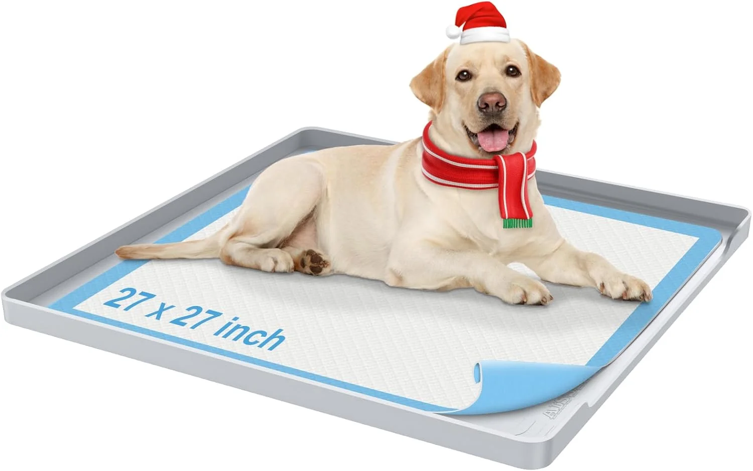 نگهدارنده پد ادرار سگ 68.5x68.5 سانتی متر با لبه برجسته 2.5 سانتی متری - تشک سیلیکونی ضد لغزش و سینی ضد نشت برای محافظت از کف، آموزش دستشویی توله سگ، خاکستری روشن