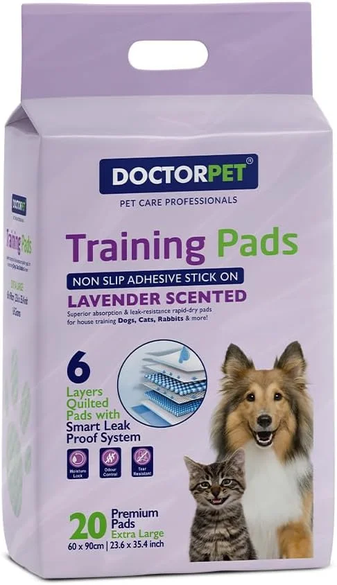 پدهای آموزشی حیوانات خانگی با رایحه اسطوخودوس، بسته 20 عددی (60x90 سانتی متر) - پدهای بسیار بزرگ با خشک شدن سریع و ضد نشت، معطر، 6 لایه، جذب فوق العاده، کنترل بو، آموزش حیوانات خانگی برای سگ، گربه، خرگوش 65 گرمی