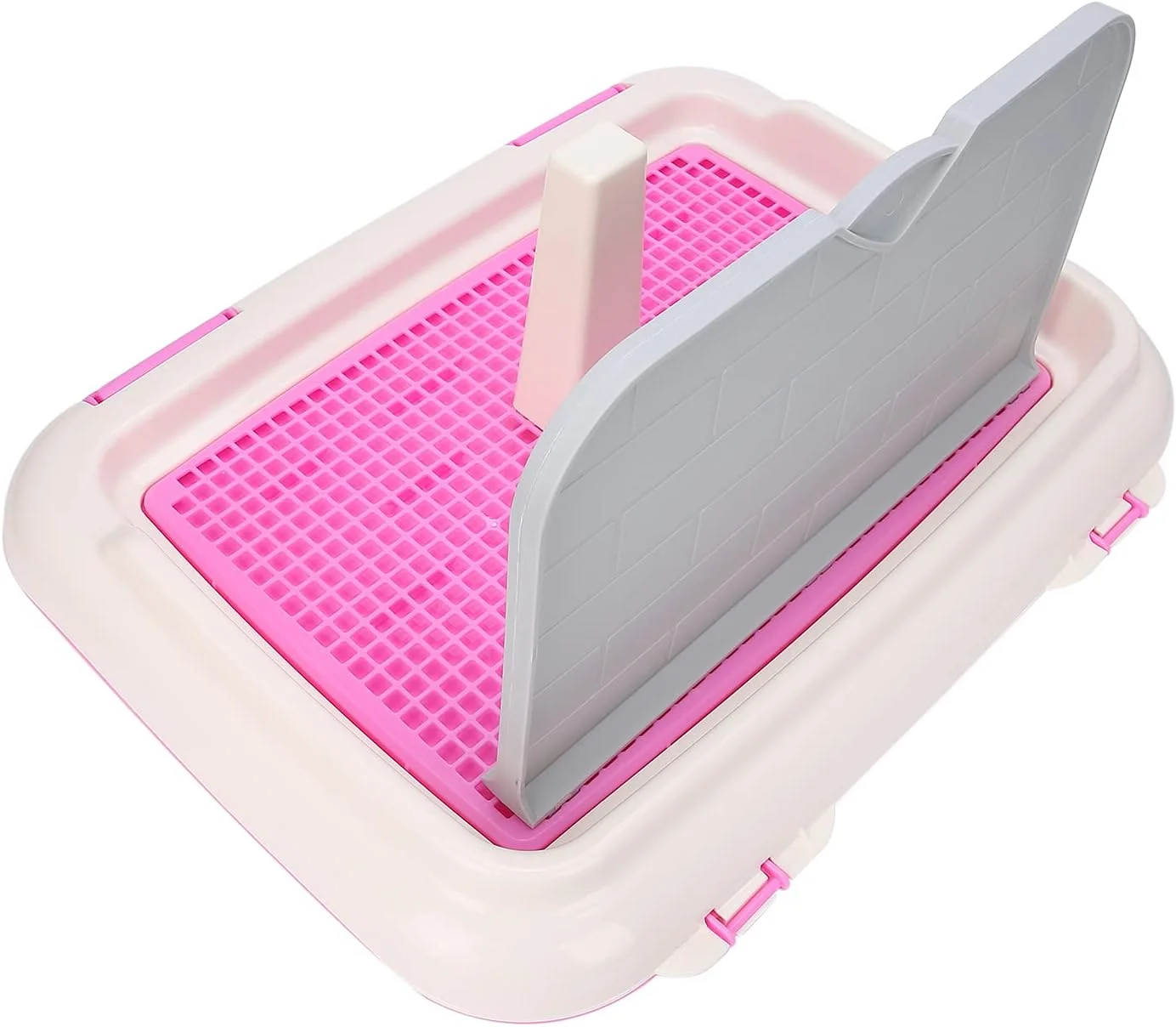 سینی دستشویی سگ DIYIER، توالت قابل حمل داخلی سگ با دیوار شبیه سازی شده برای سگ های کوچک (صورتی)