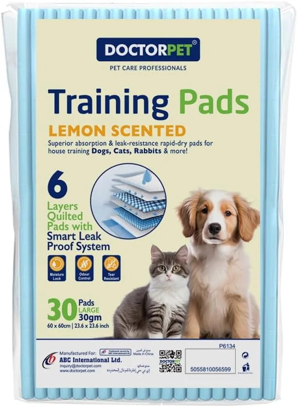 پدهای آموزشی سگ و گربه دکتر پت 60x60 سانتی متر 30 گرمی معمولی با رایحه لیمو - ضد نشت، کنترل کننده بو، خشک شدن سریع