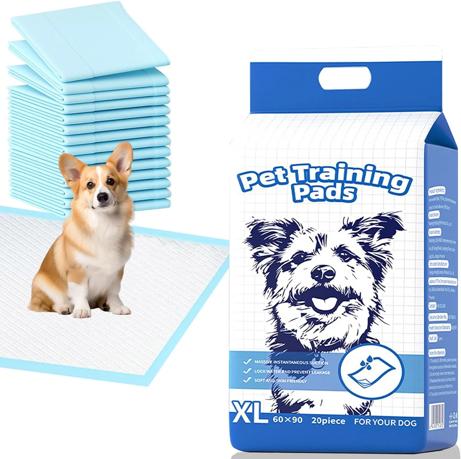 پدهای ادرار سگ 60 در 90 سانتیمتر، پدهای یکبار مصرف آموزش ادرار توله سگ، پدهای ادرار فوق العاده بزرگ برای سگ ها، فوق العاده ضخیم و جاذب برای توله سگ ها، گربه، خرگوش، همستر و سایر حیوانات خانگی، 20 عدد