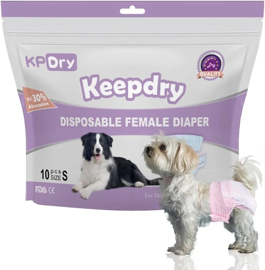 پوشک سگ ماده یکبار مصرف KPDry | طراحی شلوارکی برای تناسب کامل | محافظت در برابر نشت برای بی اختیاری، دوران قاعدگی و آموزش | (بسته 10 عددی) (خیلی کوچک)