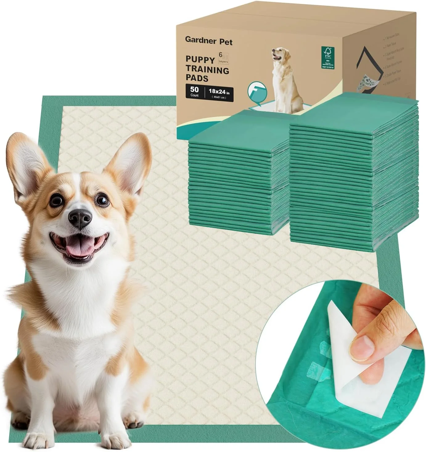 پد آموزش ادرار سگ، 50 عددی، پد یکبار مصرف آموزش حیوانات خانگی با 4 نوار چسبنده، پد خشک شونده سریع برای سگ ها، توله سگ ها، گربه ها، خرگوش ها، 45x60 سانتی متر، مناسب برای باکس/قفس/حمل کننده