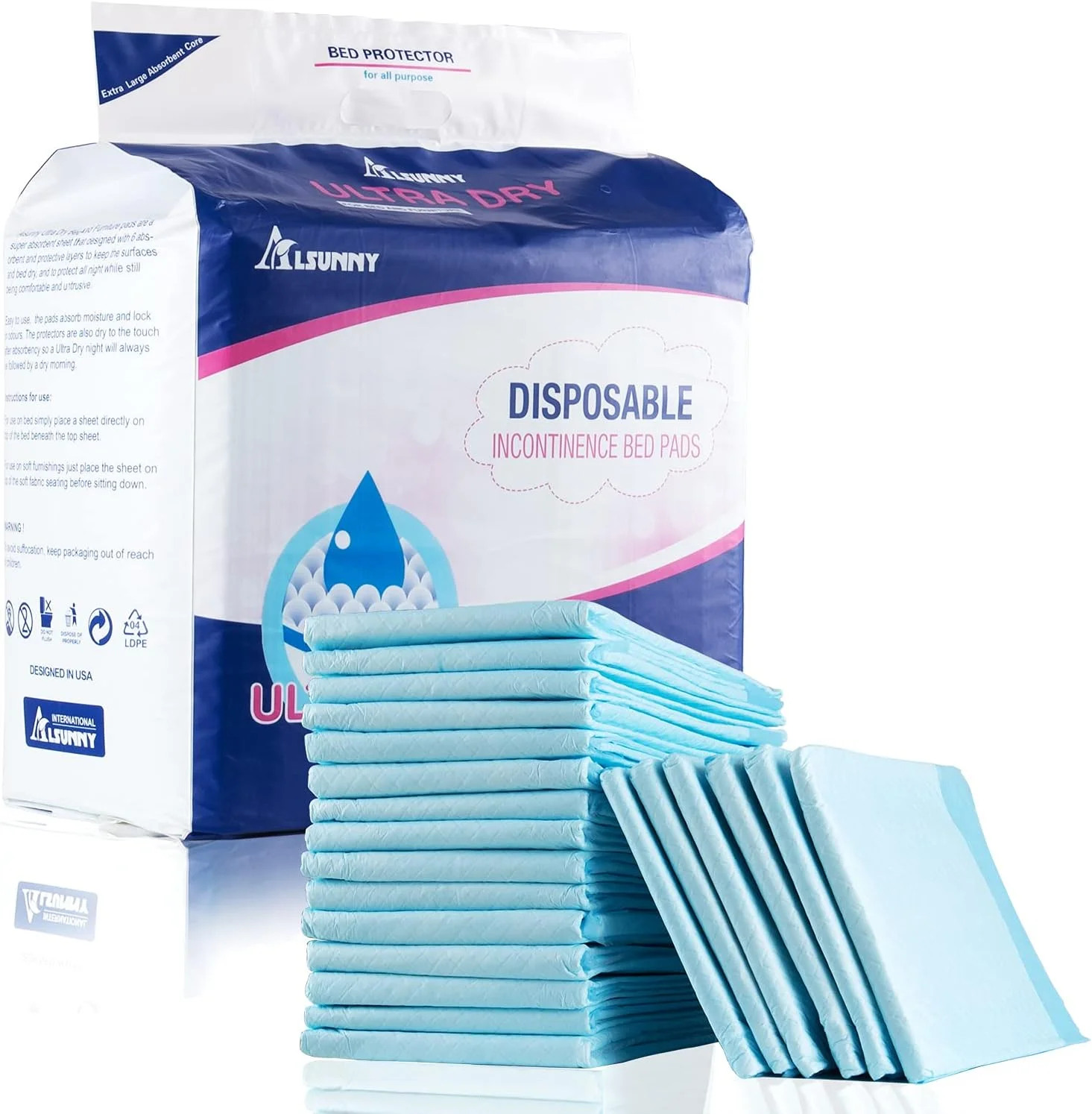 پدهای تخت یکبار مصرف 60 در 90 سانتی متر، ضد لغزش، جذب شبانه، زیرانداز یکبار مصرف فوق العاده جاذب برای بی اختیاری، محافظت از مبلمان یا پدهای حیوانات خانگی سایز خیلی بزرگ (38 عدد در بسته)