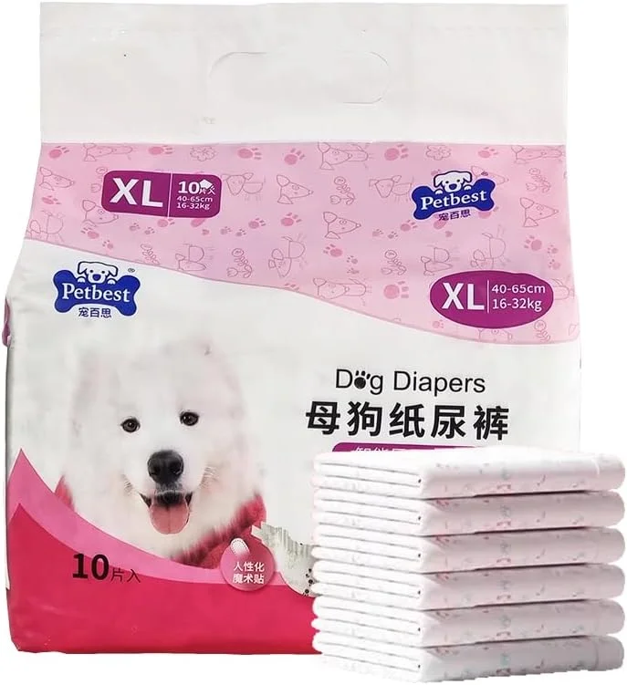 پوشک سگ ماده یکبار مصرف 10 عددی با کش الاستیک، نشانگر رطوبت، طراحی جاذب و ضد نشت، پوشک حیوانات خانگی راحت برای نژادهای بزرگ، ایده آل برای بی اختیاری XL (16-32 کیلوگرم)