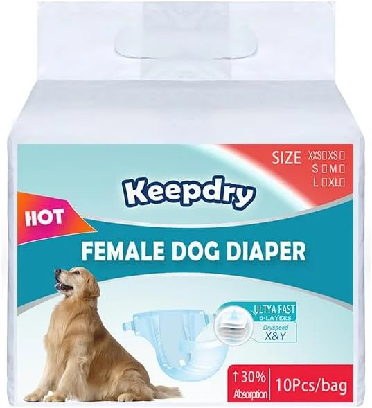 پوشک سگ ماده یکبار مصرف KPDry | پوشک های ضد نشت برای بی اختیاری، دوران فحلی و آموزش | قابل تنظیم، با فیت محکم | (بسته 10 عددی) (خیلی کوچک)