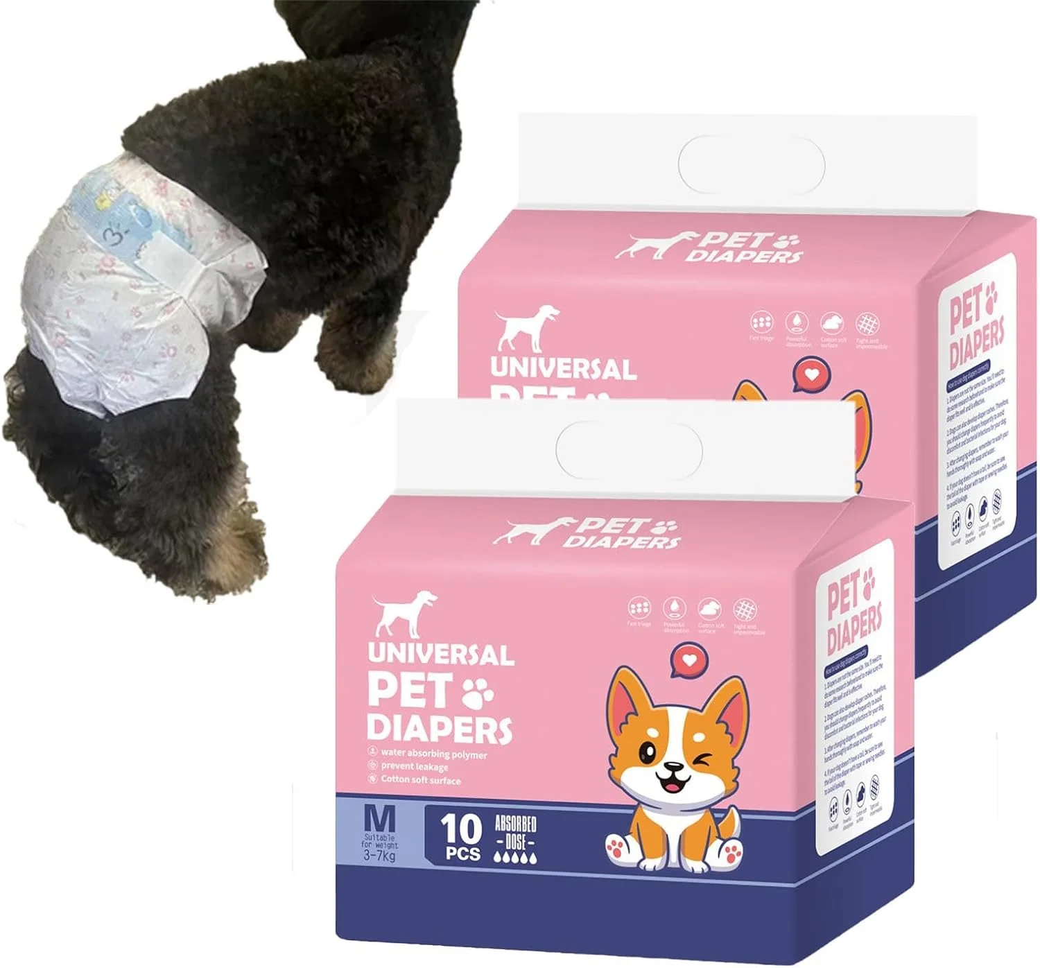 پوشک یکبار مصرف حیوانات خانگی ضد نشت جانبی برای سگ و گربه های ماده، فوق العاده جاذب و ضد نشت، مناسب برای آموزش ادرار سگ و گربه، بی اختیاری ادرار، 20 عدد (سایز: M-(20 عدد)