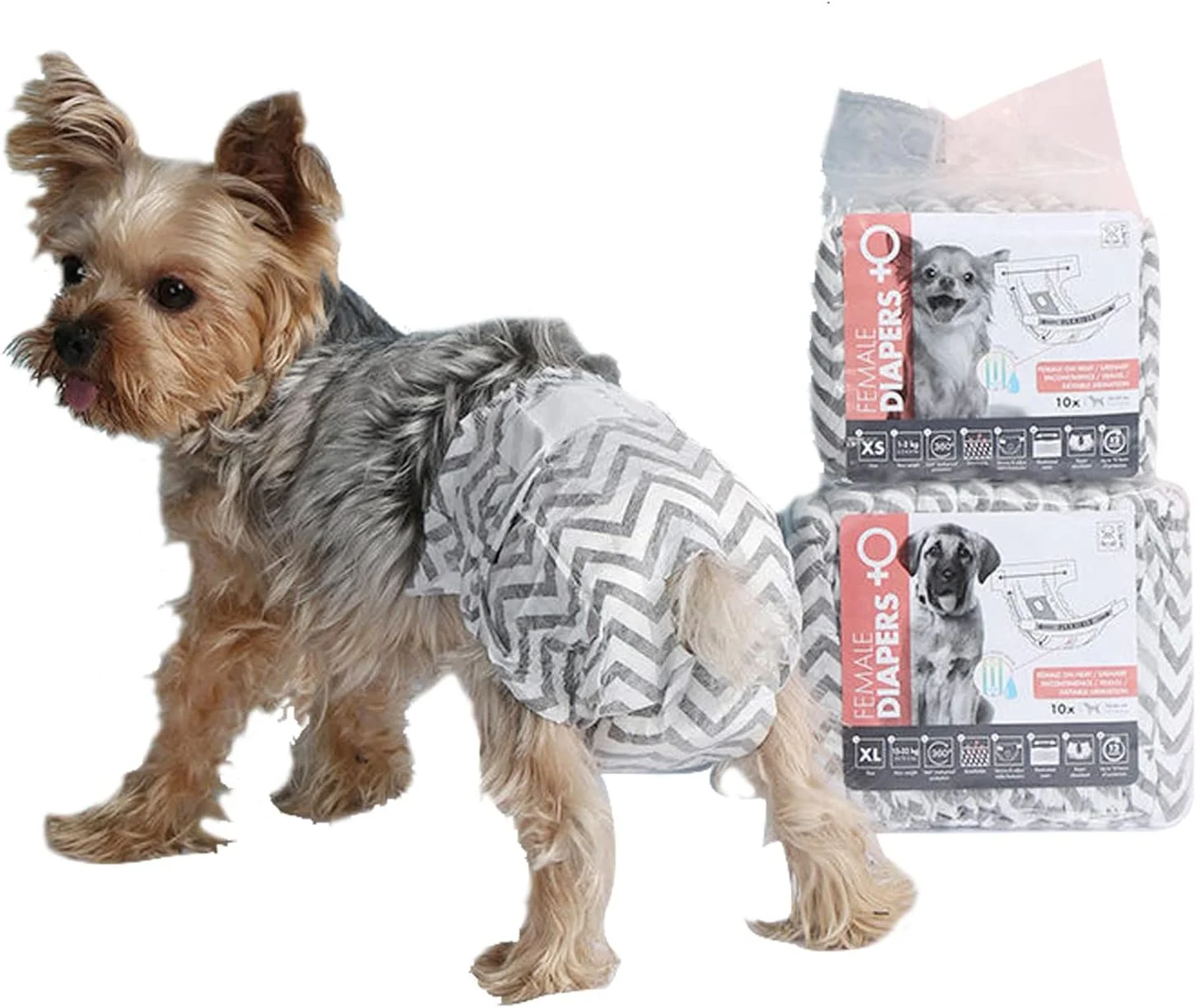 دو بسته پوشک یکبار مصرف سگ نر و ماده، پوشک جاذب سگ با قلاب و حلقه قابل تنظیم، پوشش پوشک سگ برای سگ های نر و ماده (20-24 عدد)