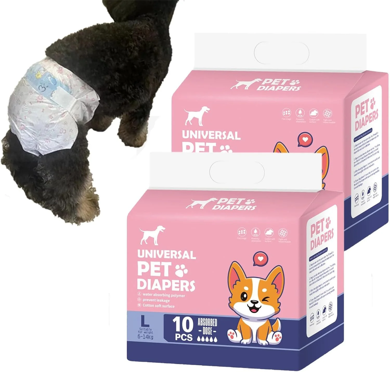 پوشک یکبار مصرف حیوانات خانگی، ضد نشت جانبی برای سگ و گربه های ماده، فوق العاده جاذب و ضد نشت، مناسب برای آموزش ادرار سگ و گربه، بی اختیاری ادرار، 20 عدد (سایز: ماده-L)