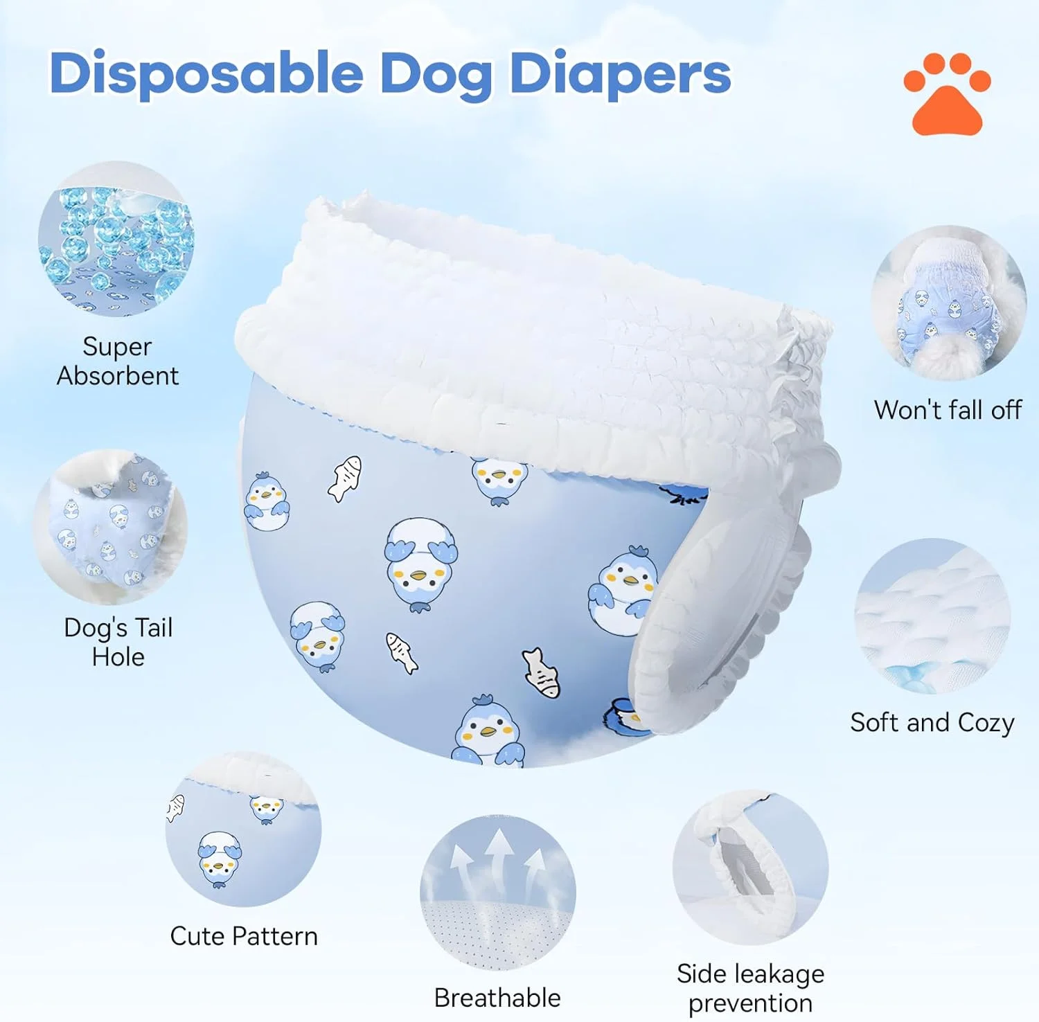 پوشک سگ یکبار مصرف، جاذب و نرم برای توله سگ های ماده با کمر کشسان، مناسب برای دوره فحلی و بی اختیاری ادرار (سایز S، بسته 10 عددی)
