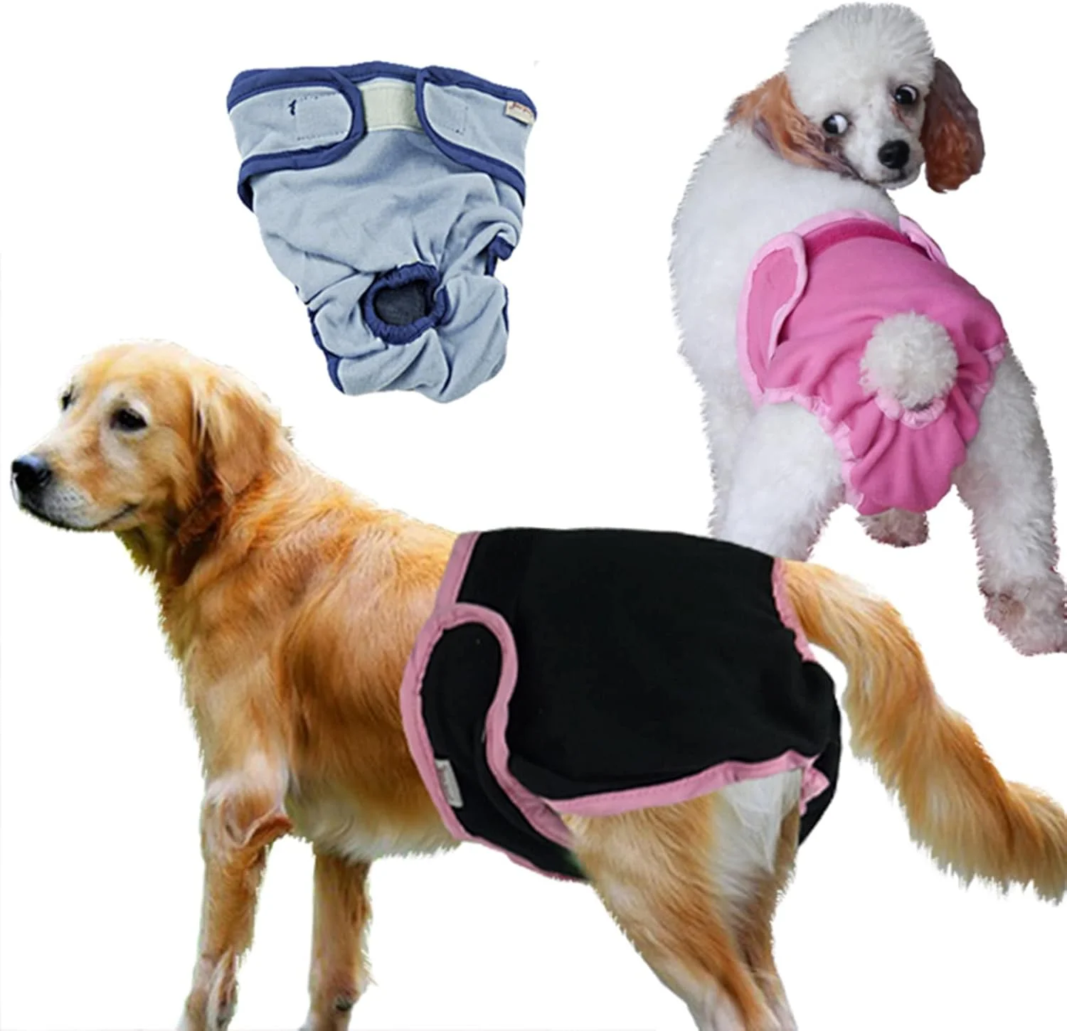 ست 3 عددی پوشک سگ ماده قابل شستشو و استفاده مجدد، پوشک سگ با قابلیت جذب بالا با قلاب و حلقه قابل تنظیم، پوشک کمربندی سگ برای سگ های ماده