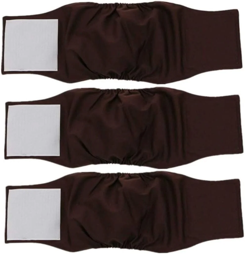 پوشک حیوانات خانگی، پوشک سگ نر (3 عدد) نوارهای شکمی قابل شستشو برای سگ ها، پوشک های جاذب و قابل استفاده مجدد حیوانات خانگی، فوق العاده جاذب، قهوه ای XL