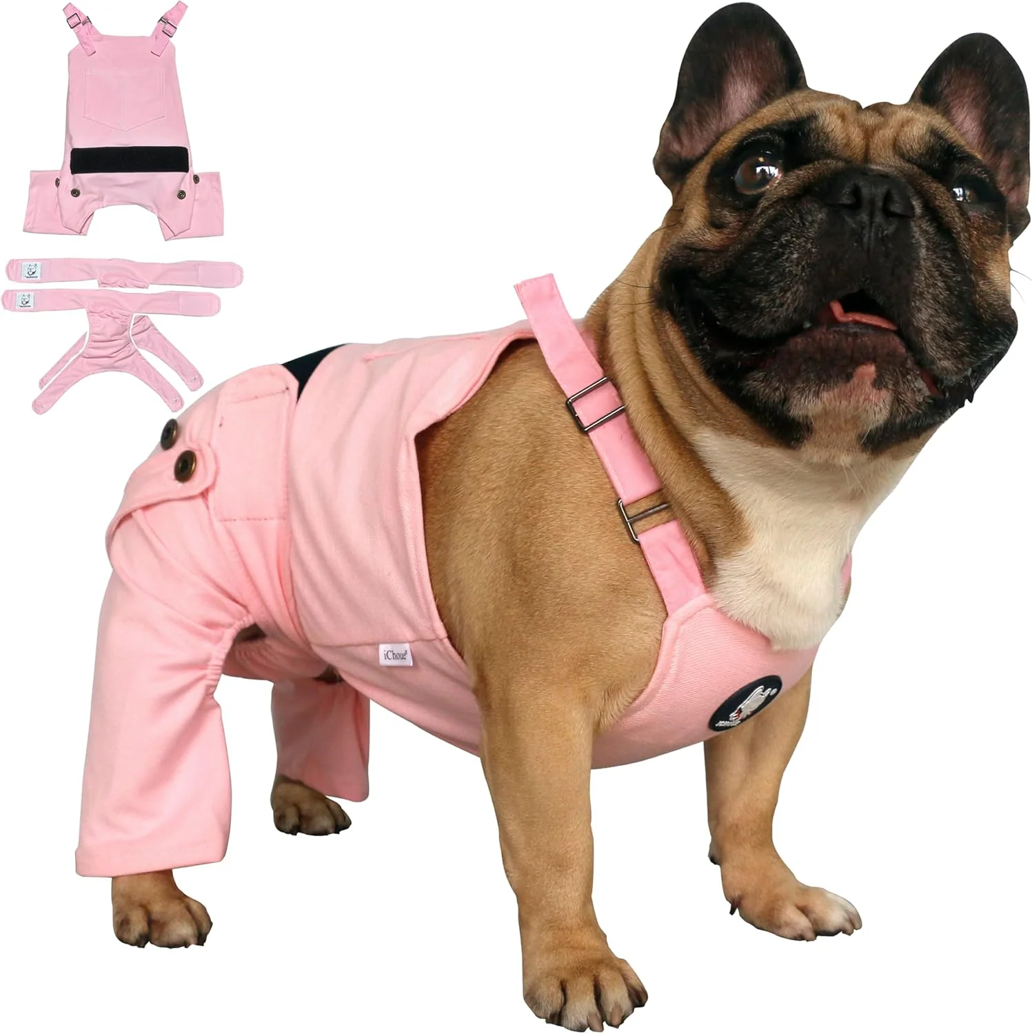 بند شلوار پوشک سگ iChoue برای سگ های ماده نژاد بولداگ فرانسوی، پاگ و انگلیسی در دوره فحلی - سایز XXLarge به همراه 2 عدد پوشک