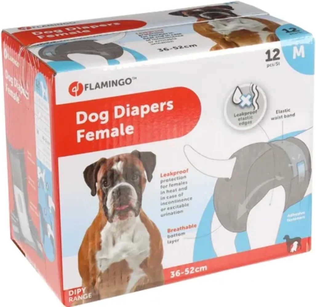 پوشک سگ ماده دیپی سایز M، بسته 12 عددی، مناسب دور کمر 36-52 سانتی متر