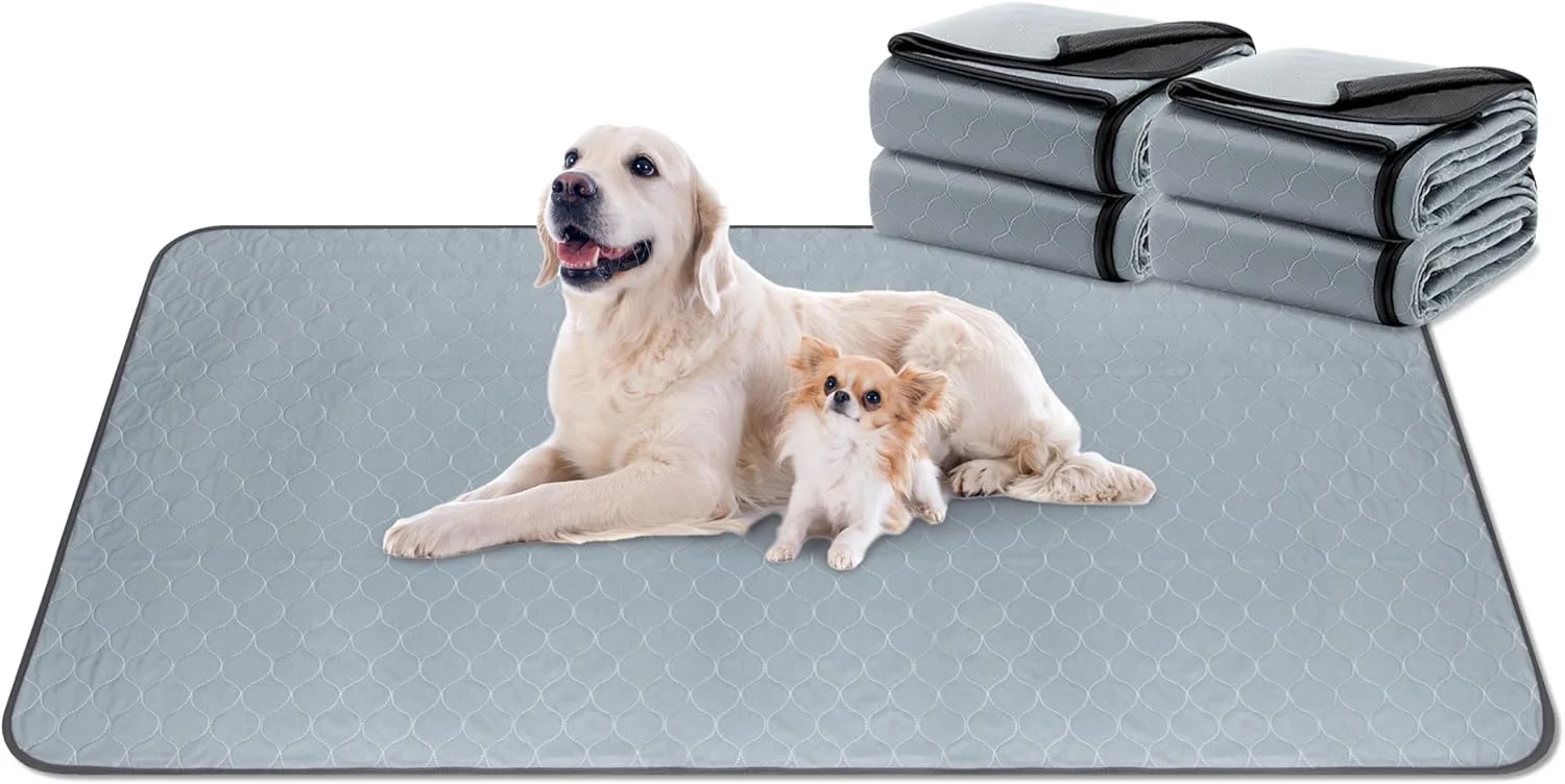 پدهای ادرار شوی بزرگ برای سگ ها، بسته 4 عددی پد سگ قابل استفاده مجدد، 36x72 ضد لغزش ضد آب برای آموزش حیوانات خانگی برای جعبه، محوطه بازی، تخت، مبل، جعبه زایمان، آموزش دستشویی