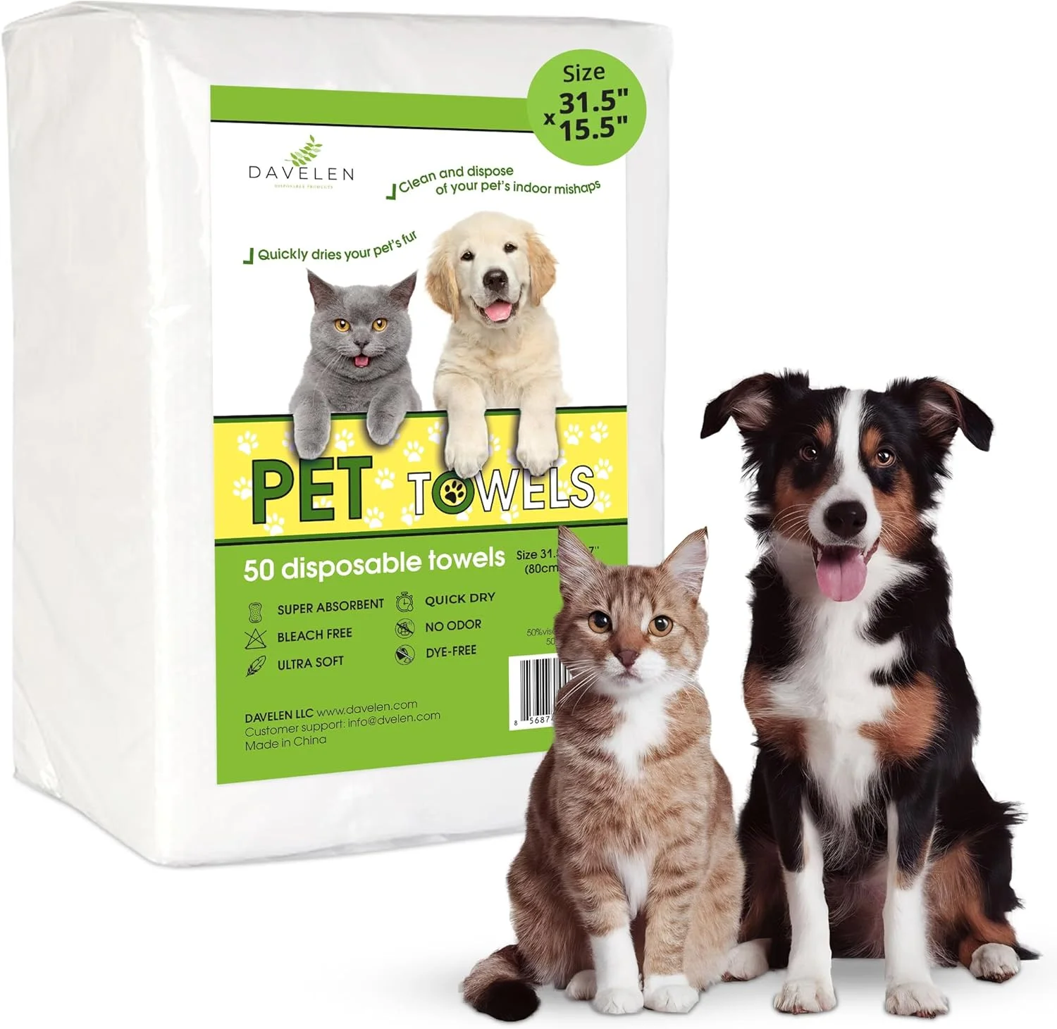 حوله یکبار مصرف حیوانات خانگی داولن (سفید، 31 در 15 اینچ، بسته 50 عددی)