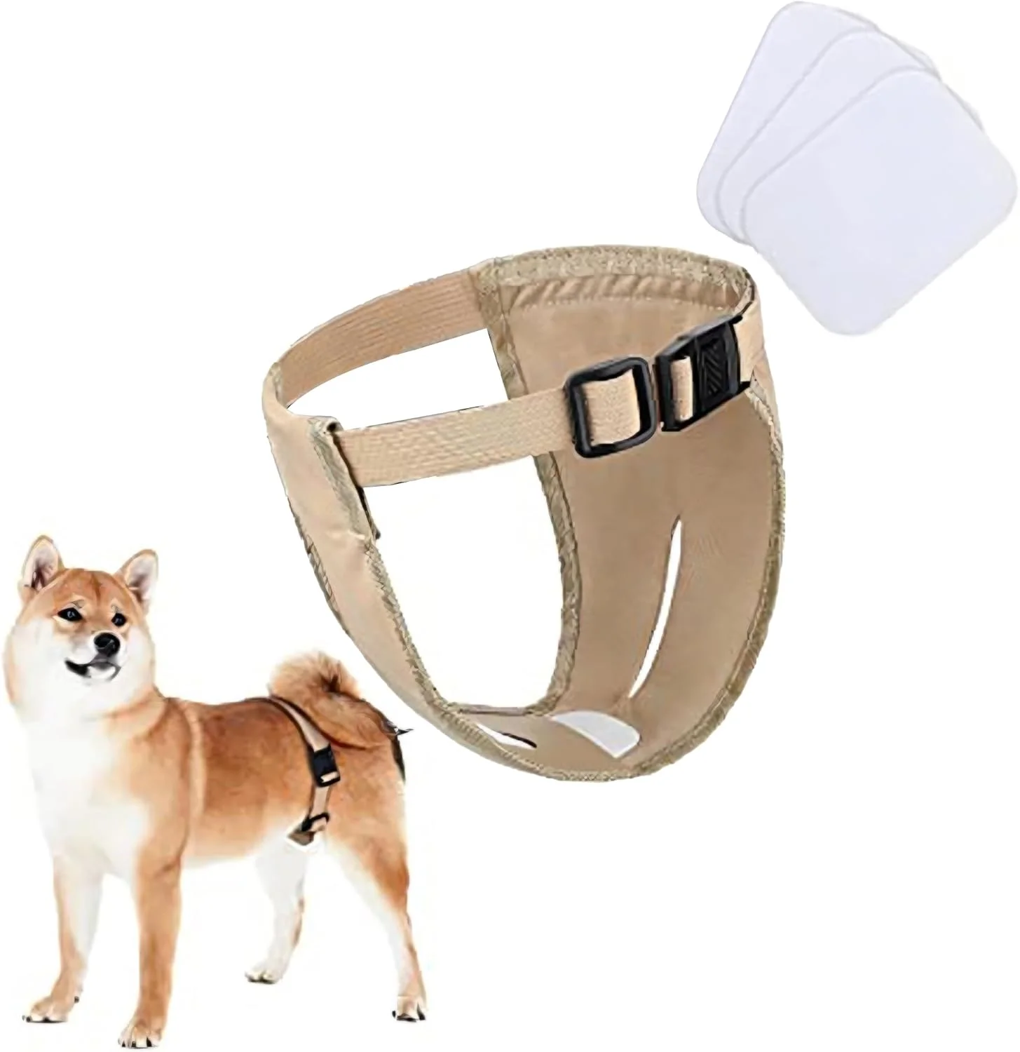 شلوار سگ DDFS با 3 پد تعویضی، شورت بهداشتی قابل شستشو و تنظیم پذیر برای سگ های ماده در دوران فحلی، قهوه ای سایز XL