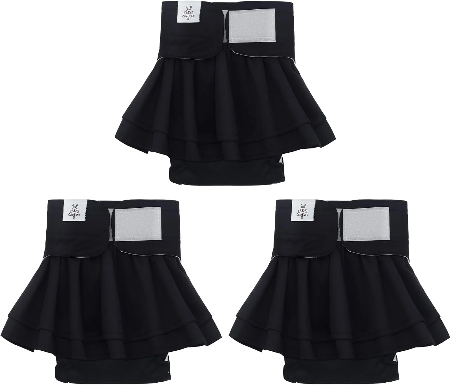 شورت بهداشتی سگ ماده CuteBone با دامن، بسته 3 عددی، شورت لباس توله سگ قابل استفاده مجدد برای دوران قاعدگی QBD16S