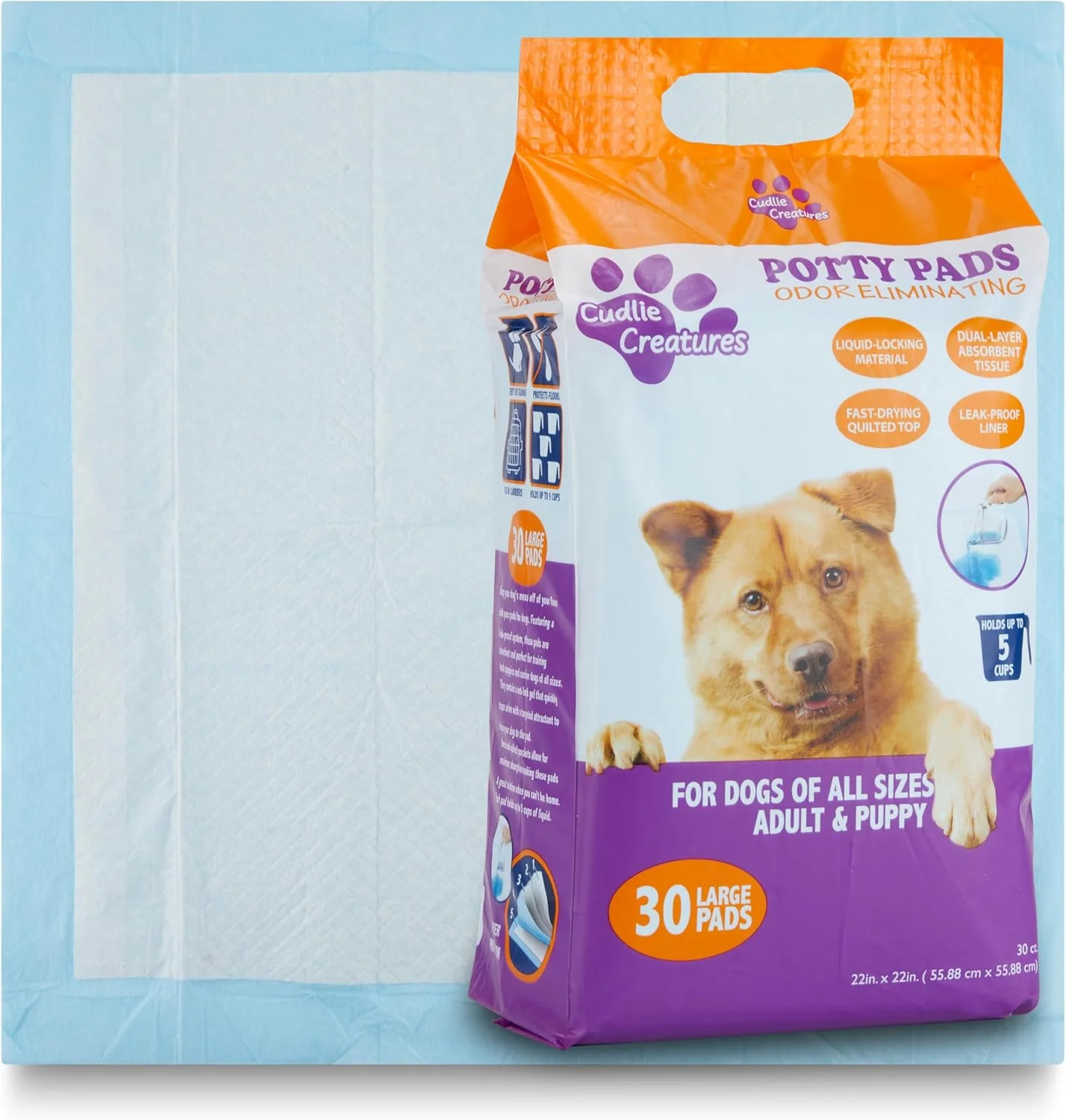 پدهای آموزشی سگ Cudlie، 30 عدد، 55x55 سانتی متر | پدهای ادرار توله سگ | لوازم جاذب سگ و توله سگ برای آموزش سگ و آموزش در خانه