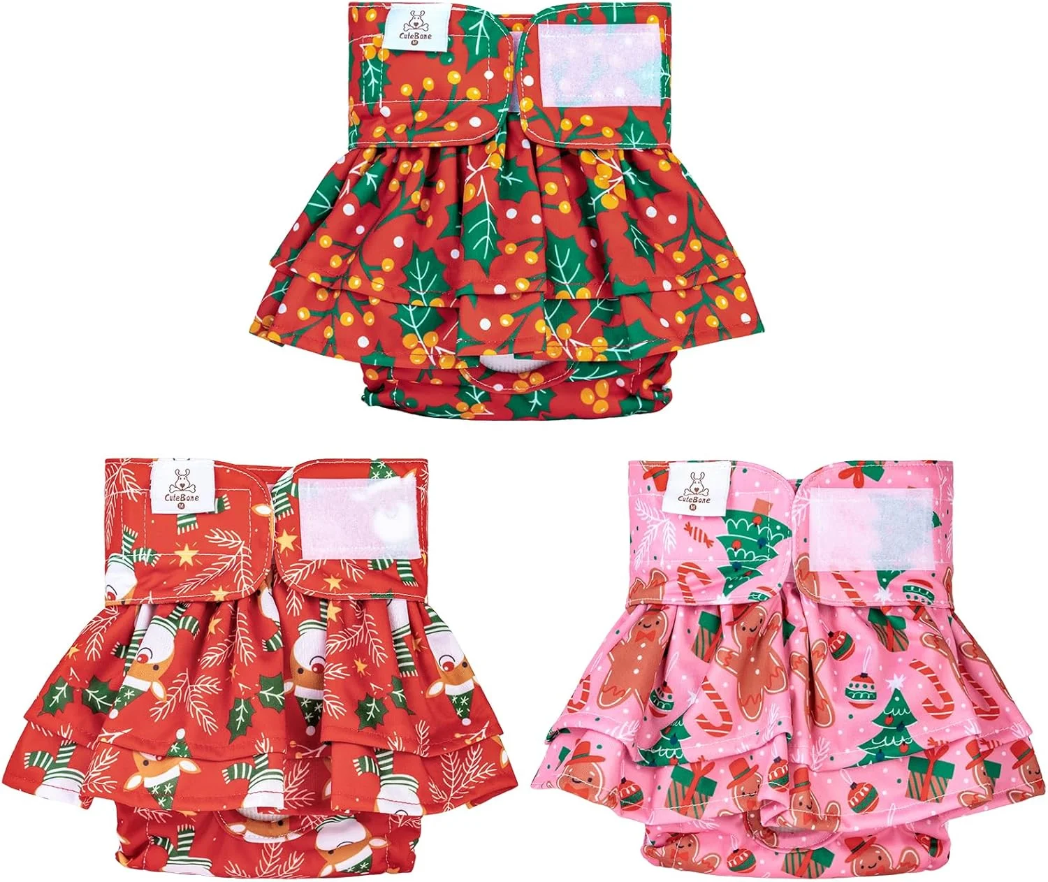 شورت بهداشتی سگ ماده CuteBone با دامن، بسته 4 عددی، شورت سگ برای دوران قاعدگی مدل QBD15M