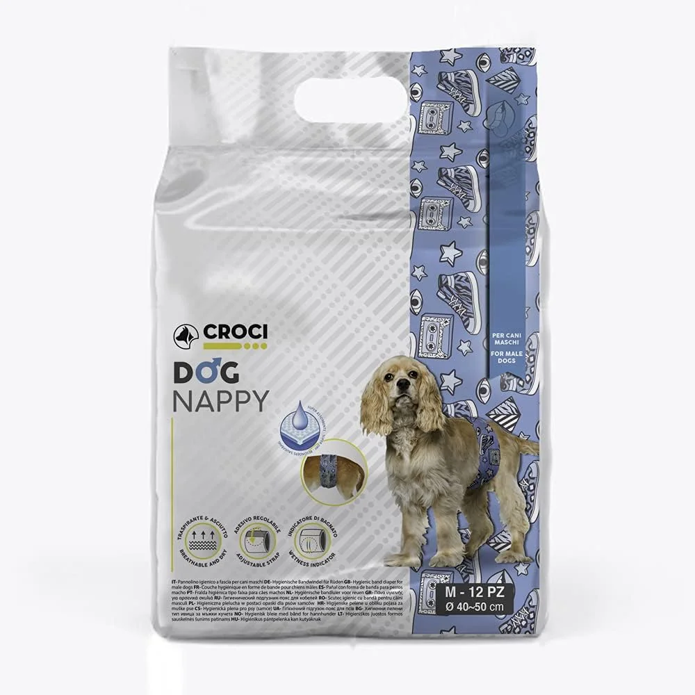 پوشک سگ کروسی نوار جاذب برای سگ های نر پاپ سایز متوسط قطر 40-50 سانتی متر 12 عددی - 320 گرم
