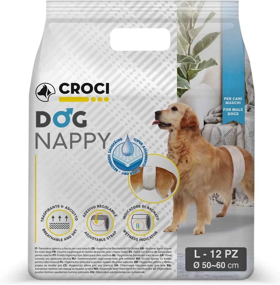 پوشک سگ کروسی - پوشک سگ برای سگ های نر - زیرشلواری سگ برای ادرار - پوشک بهداشتی برای نرها، ضد بو، یکبار مصرف، بسته 12 عددی، سایز L، 50-60 سانتی متر پوشک سگ کروسی - پوشک سگ برای سگ های نر - زیرشلواری سگ برای ادرار - پوشک بهداشتی برای نرها، ضد بو، یکبار مصرف، بسته 12 عددی، سایز L، 50-60 سانتی متر